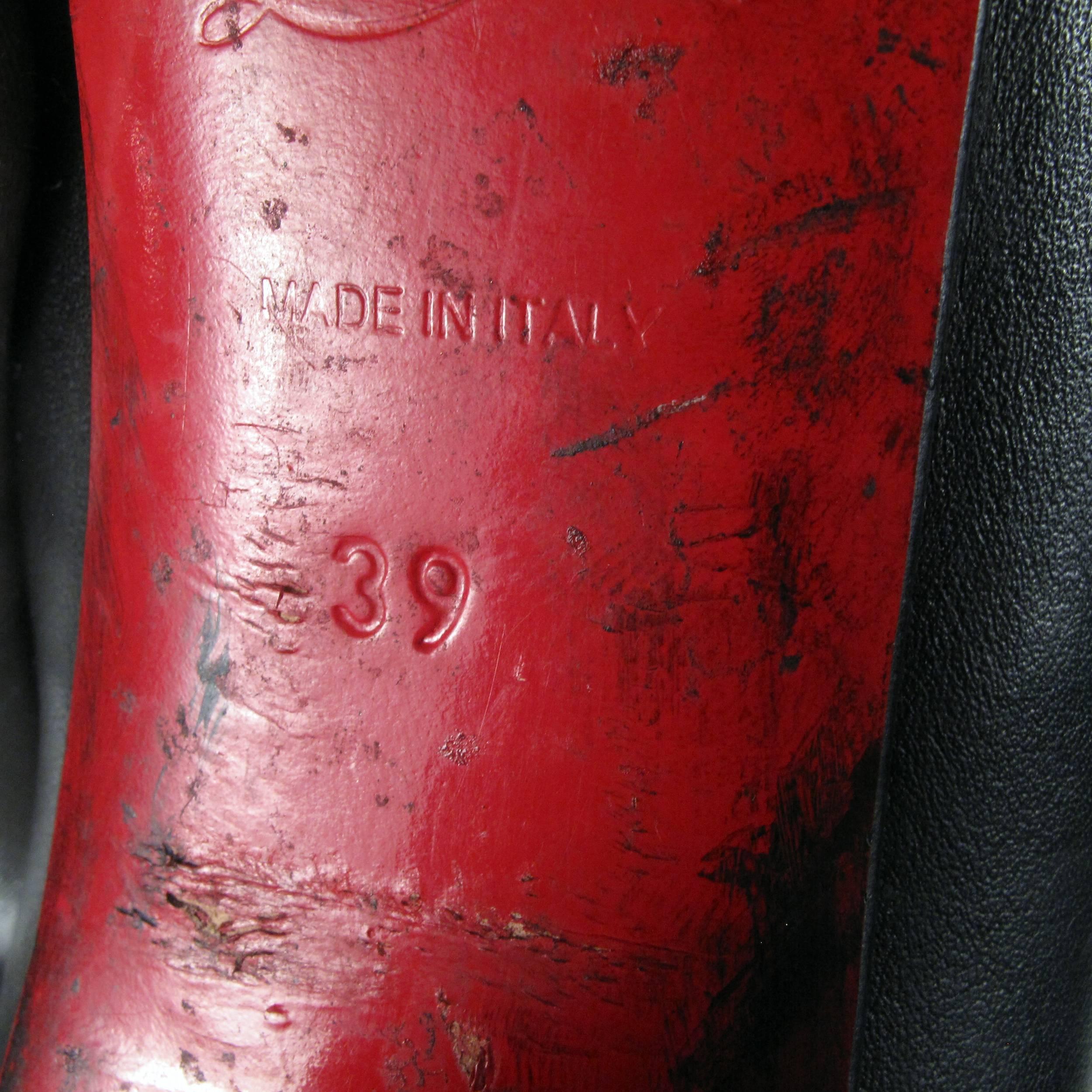 Christian Louboutin Knee High Boots 39 Black Leather120 Heels Shoes Feticha 5