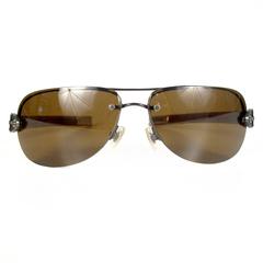 Chrome Hearts Leather Brown Aviator Sunglasses - Sterling Silver Cross Detail