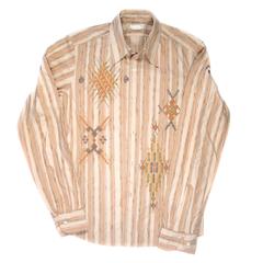 Dries Van Noten Shirt - Small - 48  - Embroidered Striped Button Up Tan