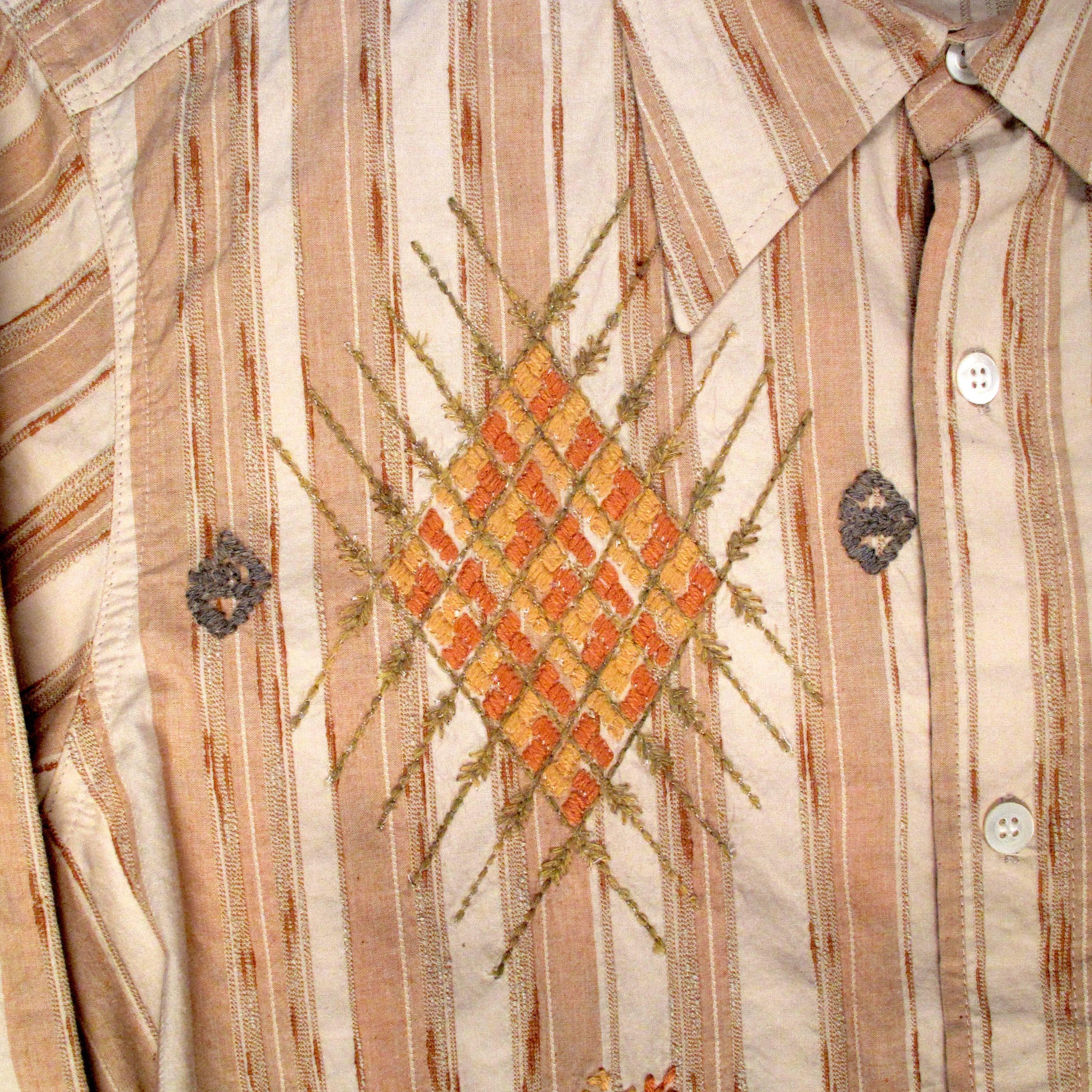 Dries Van Noten Shirt - Small - 48  - Embroidered Striped Button Up Tan 3