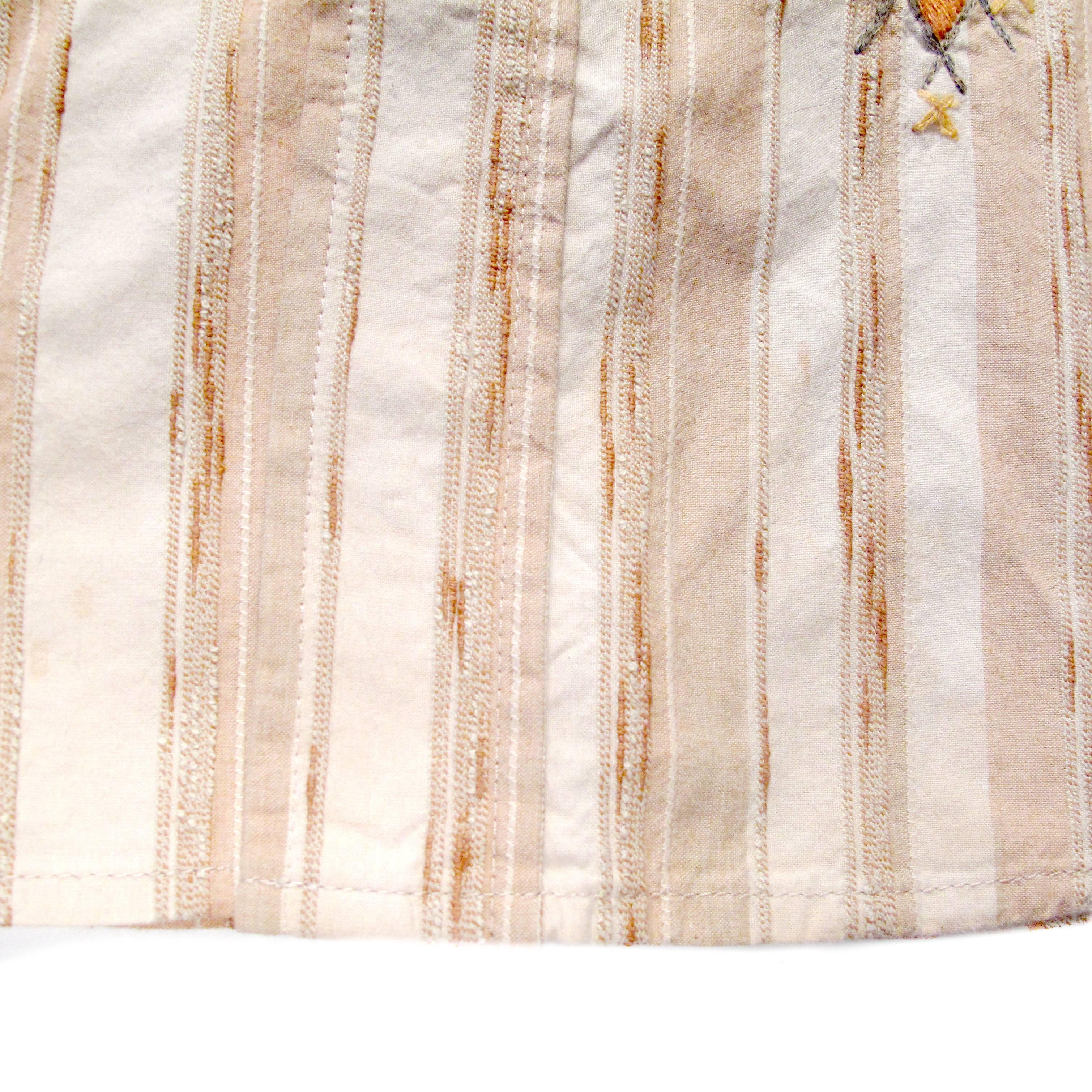 Dries Van Noten Shirt - Small - 48  - Embroidered Striped Button Up Tan 4