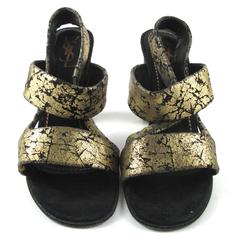 Saint Laurent Heels - US 5.5 - 35.5 - Gold Black Strappy Sandals Shoes YSL