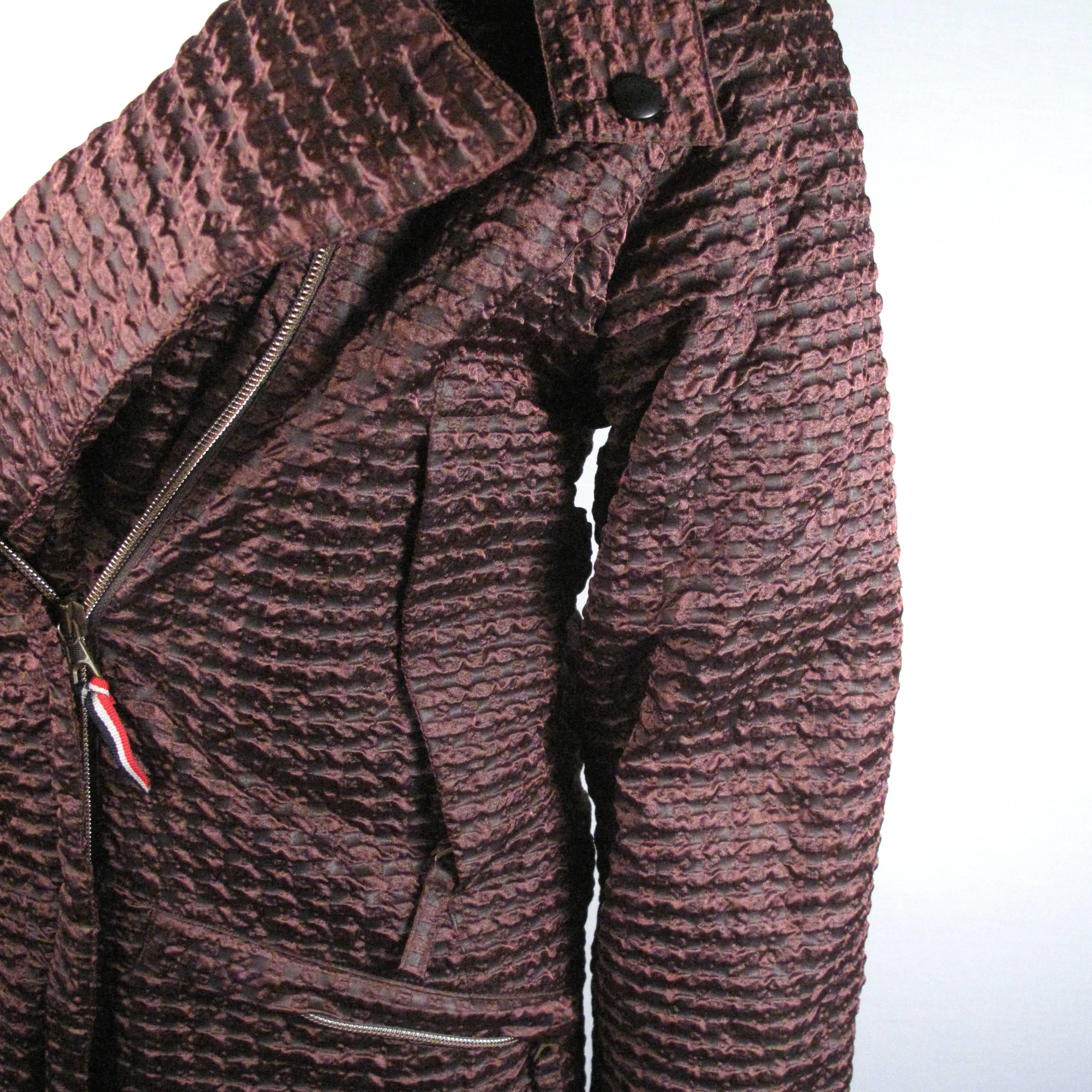 Black Moncler Coat - Small Metallic Brown Maroon Red Crinkle Textured Hooded Jacket S