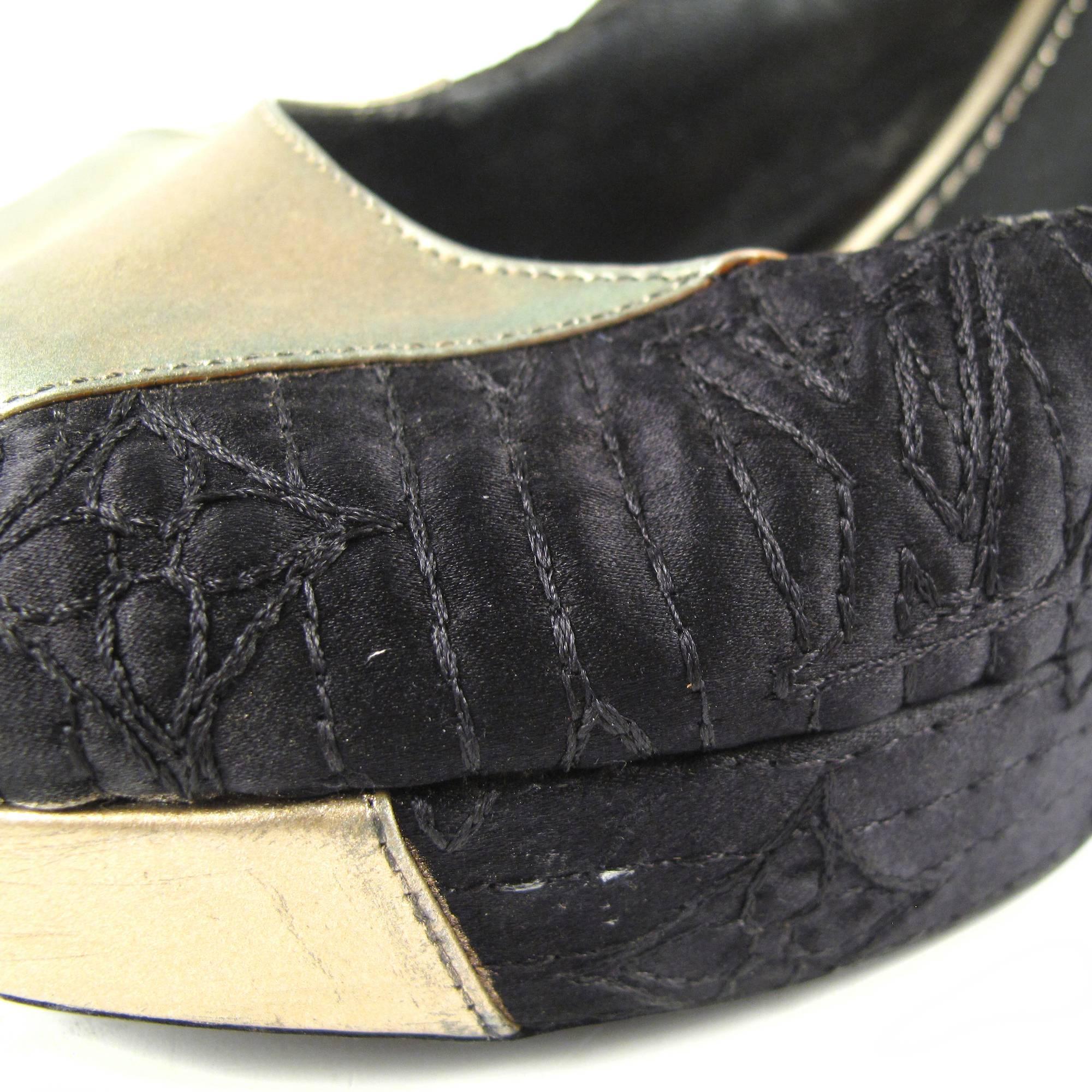 Louis Vuitton Heels - US 6.5 - 36.5 - Black Gold Leather Logo Slingback Shoes 1