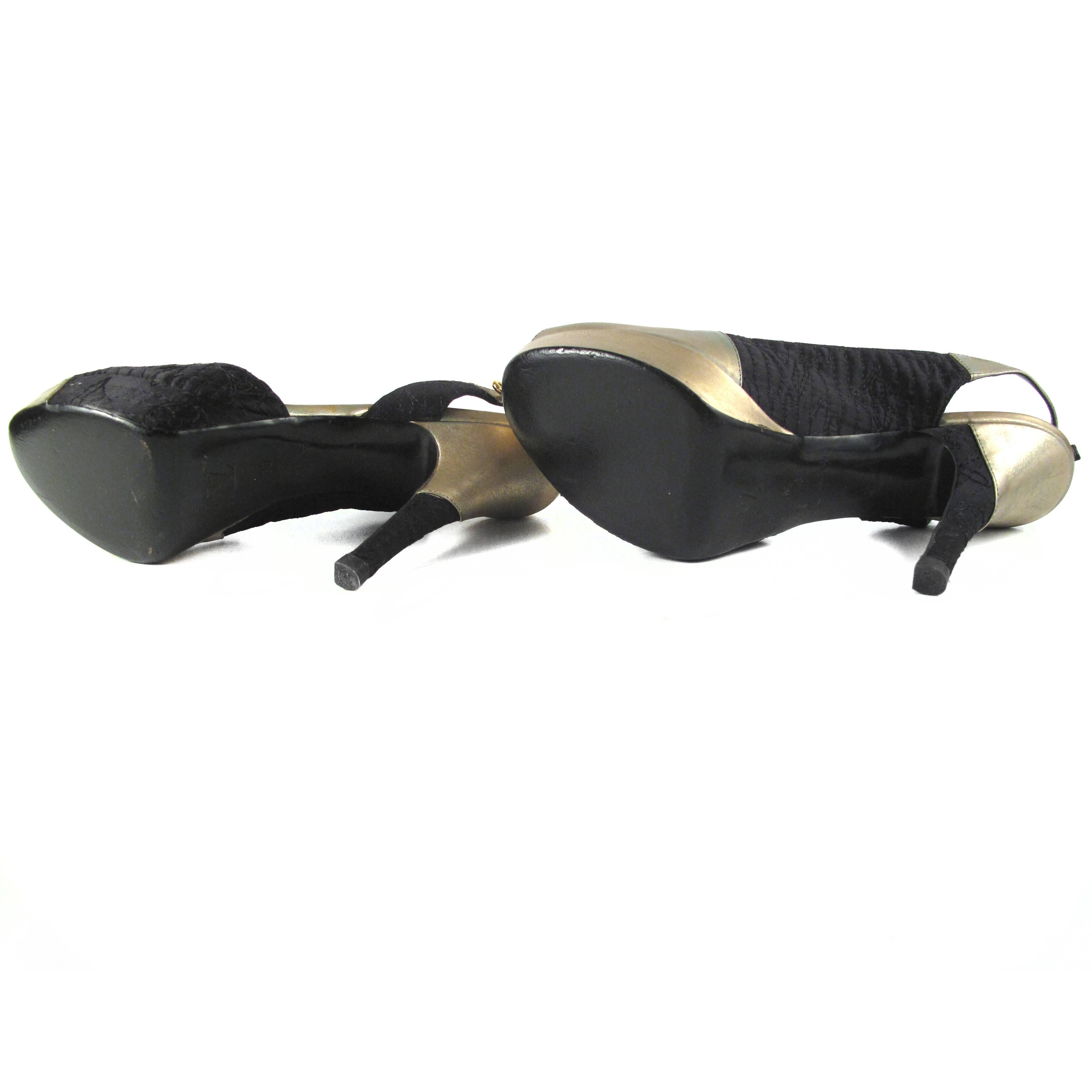 Louis Vuitton Heels - US 6.5 - 36.5 - Black Gold Leather Logo Slingback Shoes 2