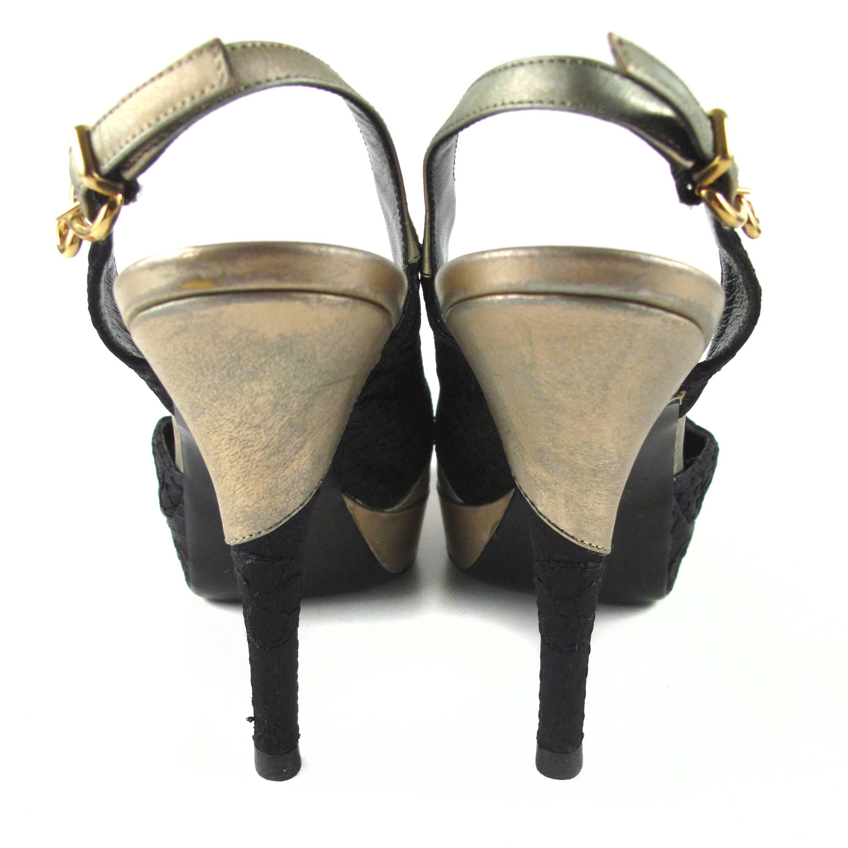 Women's Louis Vuitton Heels - US 6.5 - 36.5 - Black Gold Leather Logo Slingback Shoes