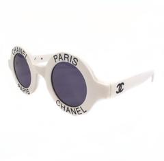 Chanel Most Wanted Sunglasses Round Paris Logo Vintage White Black CC Half Tint