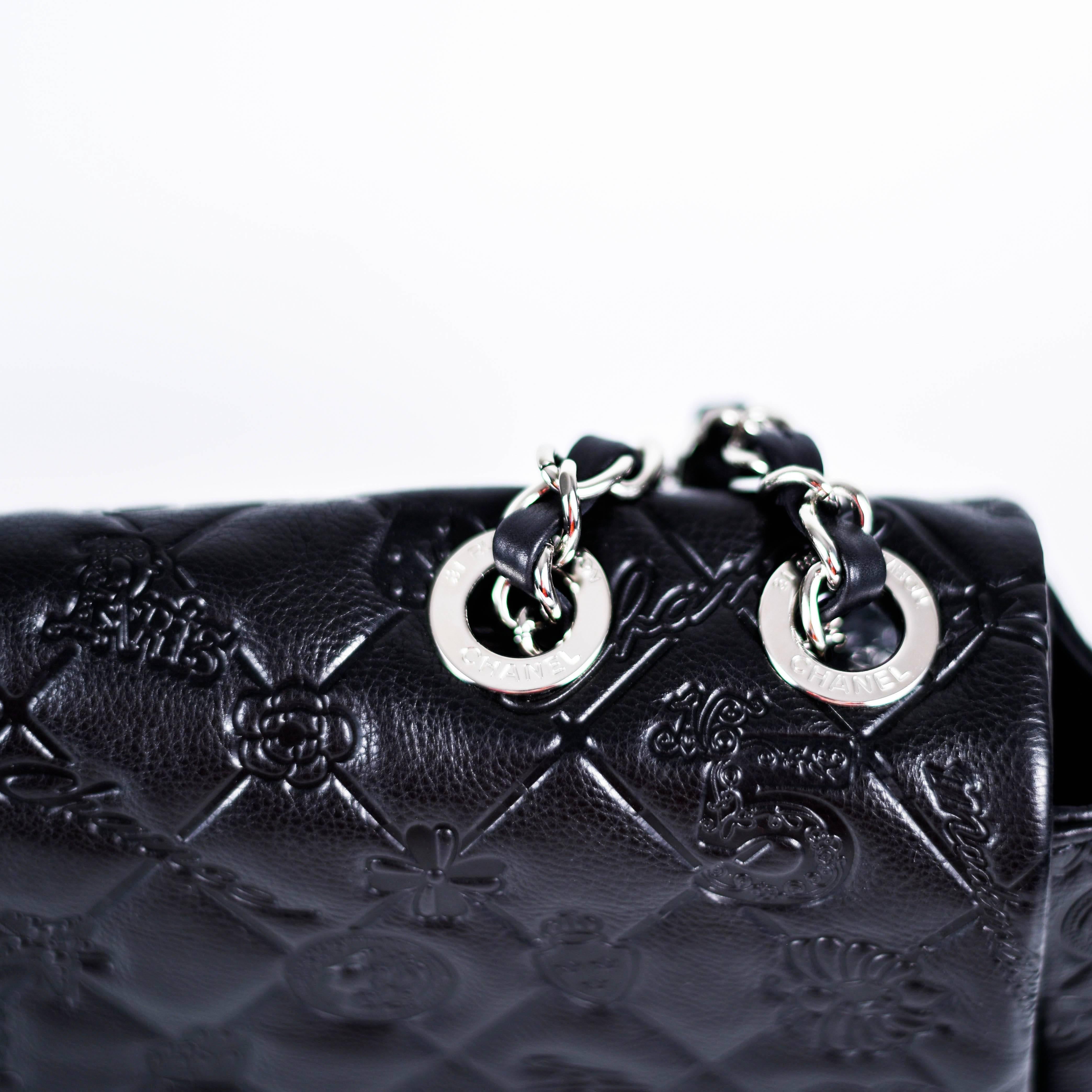 Women's Chanel new Maxi Lucky Charms Symbols Bag - Black Leather CC Logo Flap Embossed