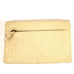 Bottega Veneta Shoulder Bag - Cream Woven Leather Gold Handbag Tan Beige