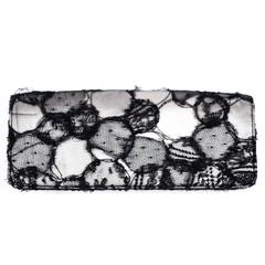 Chanel Lace Crystal Bow Clutch - 2009 Black White Satin CC Logo Silver Handbag