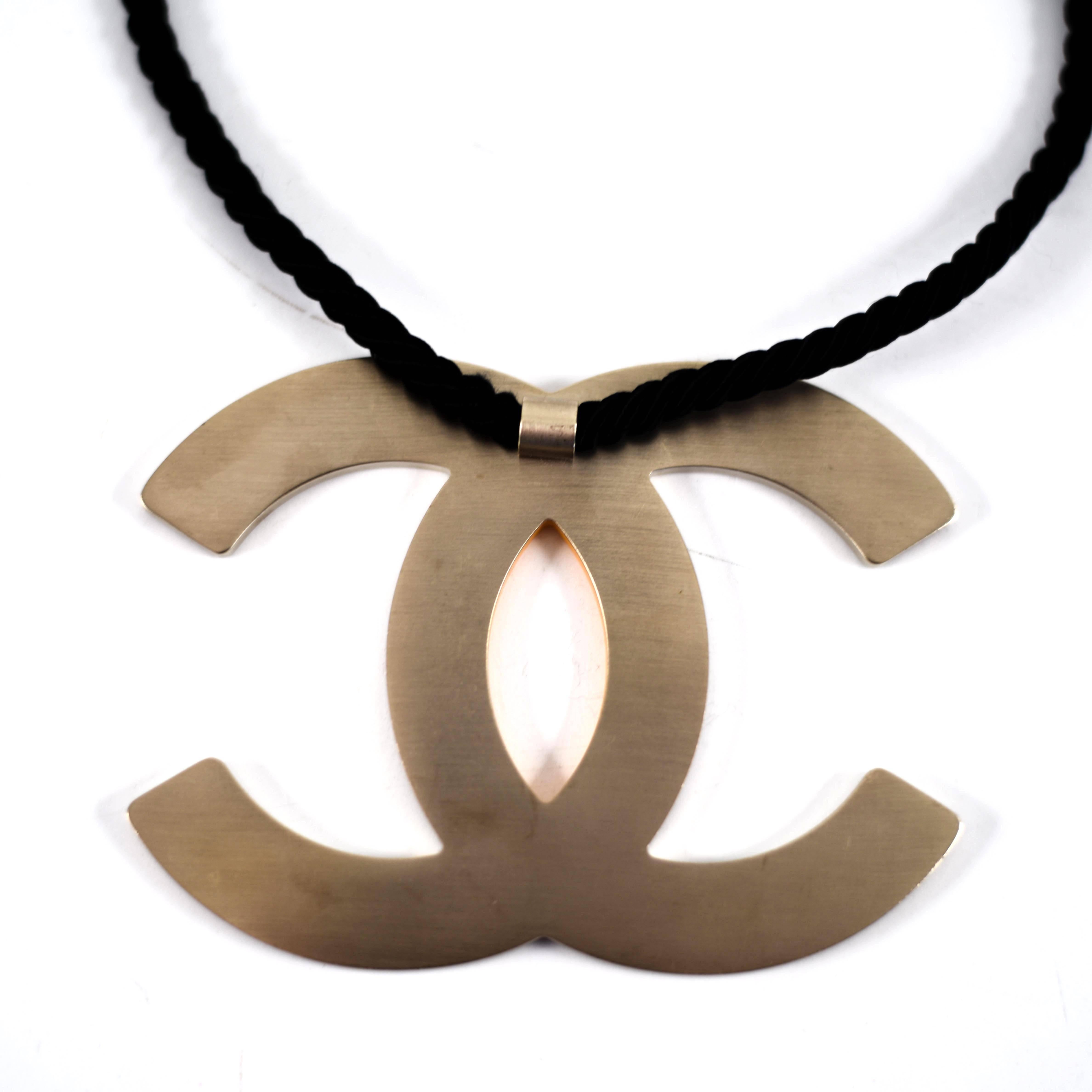 Chanel XL CC Necklace - Orange & Gold Charm Black Rope Pendant Logo 08C Large 1