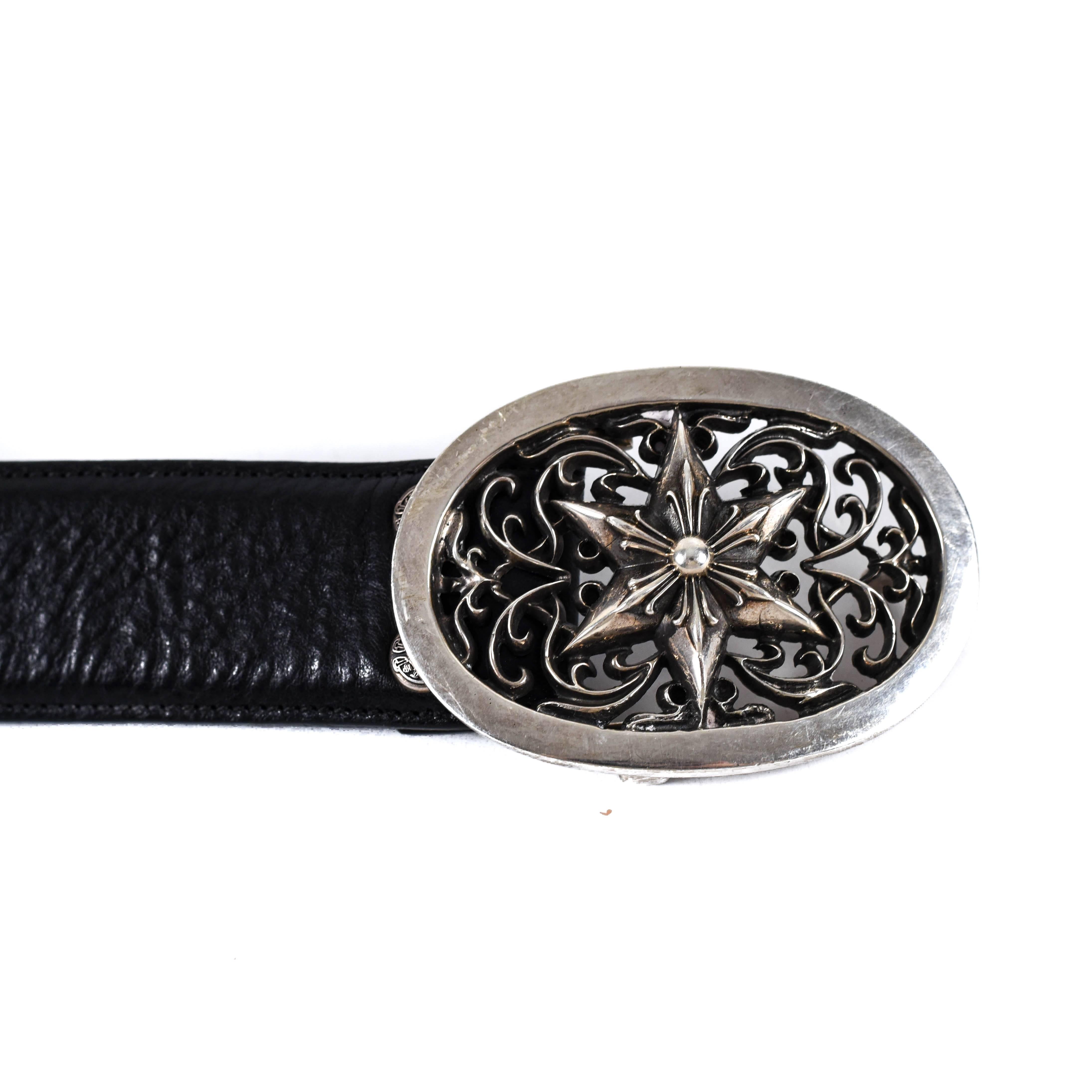 Chrome Hearts Belt - US L - Black Leather Sterling Silver Star Buckle