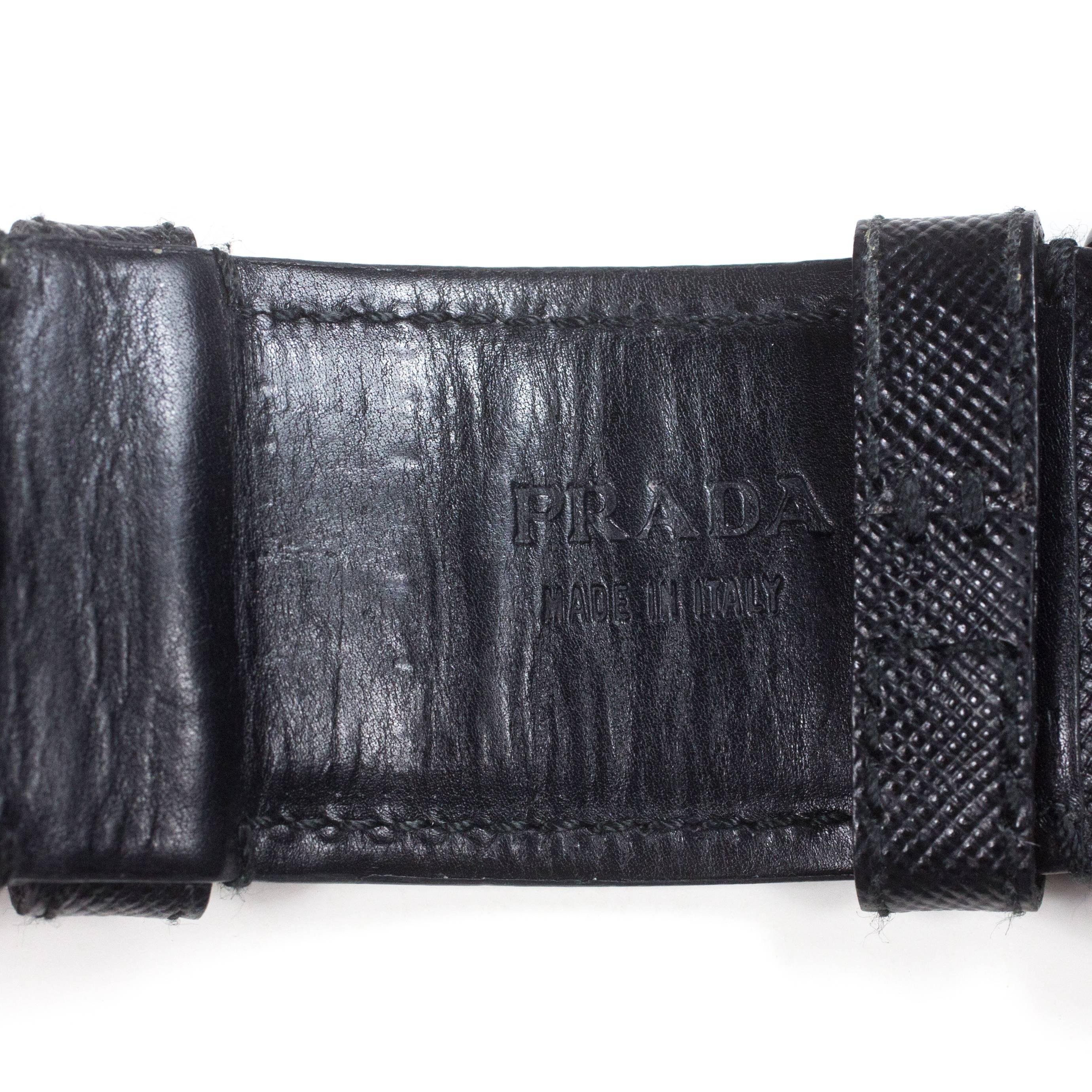 Prada Watch Unisex - Black Saffiano Leather Green Resin Stainless Steel Bracelet 3