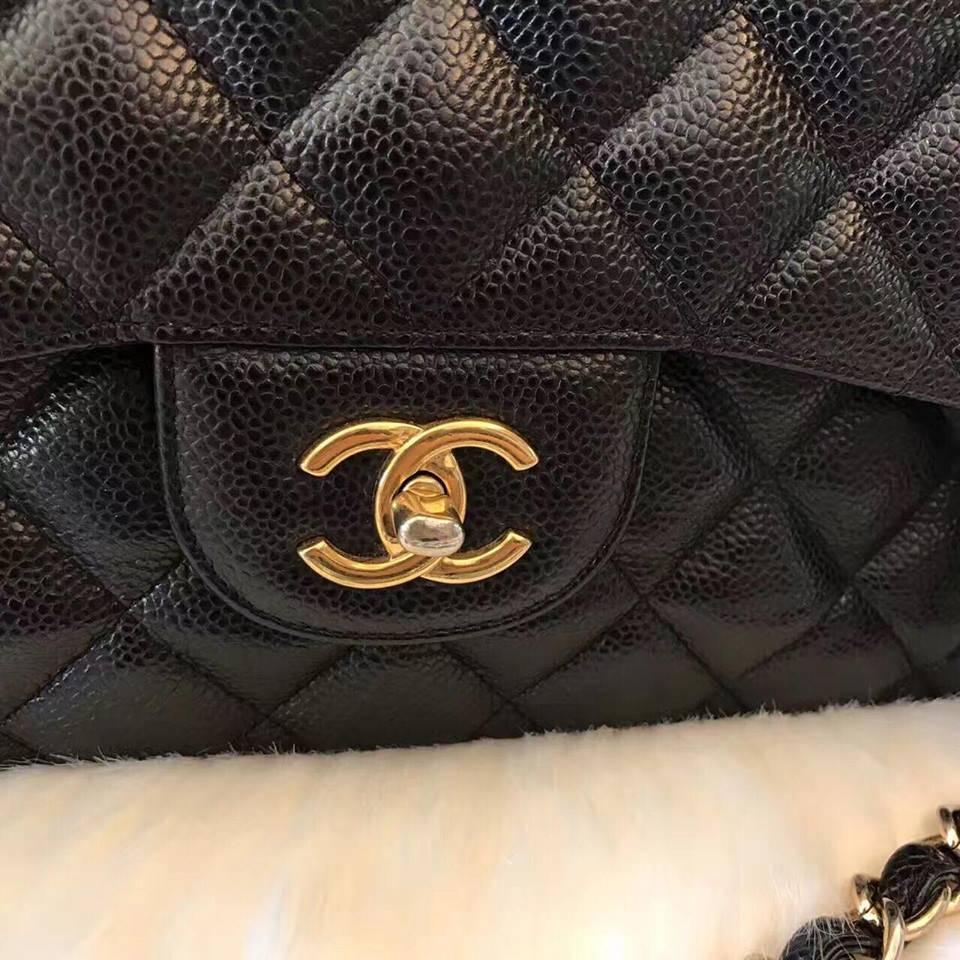 Chanel Black Caviar Double Flap Jumbo Bag 2