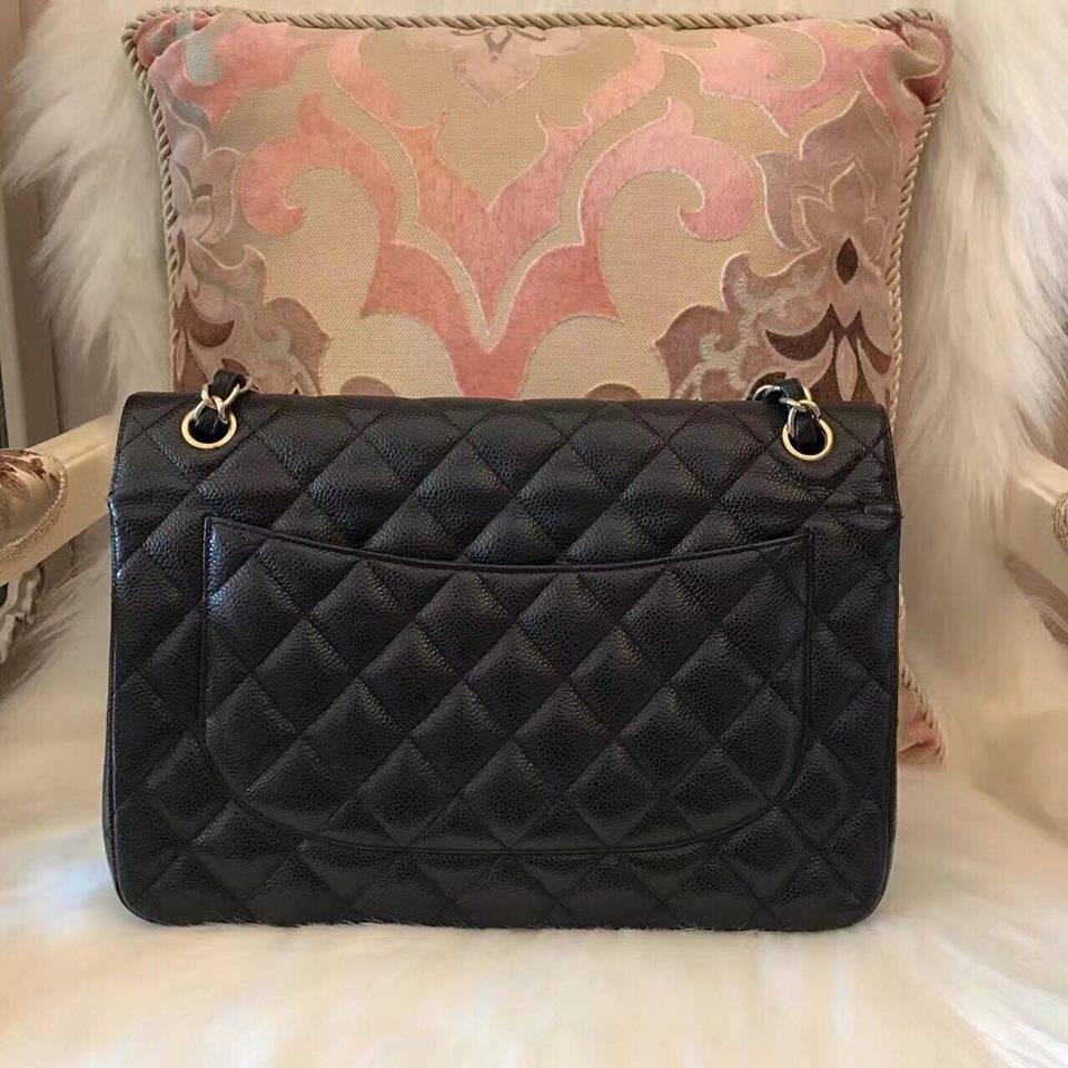Chanel Black Caviar Double Flap Jumbo Bag 3