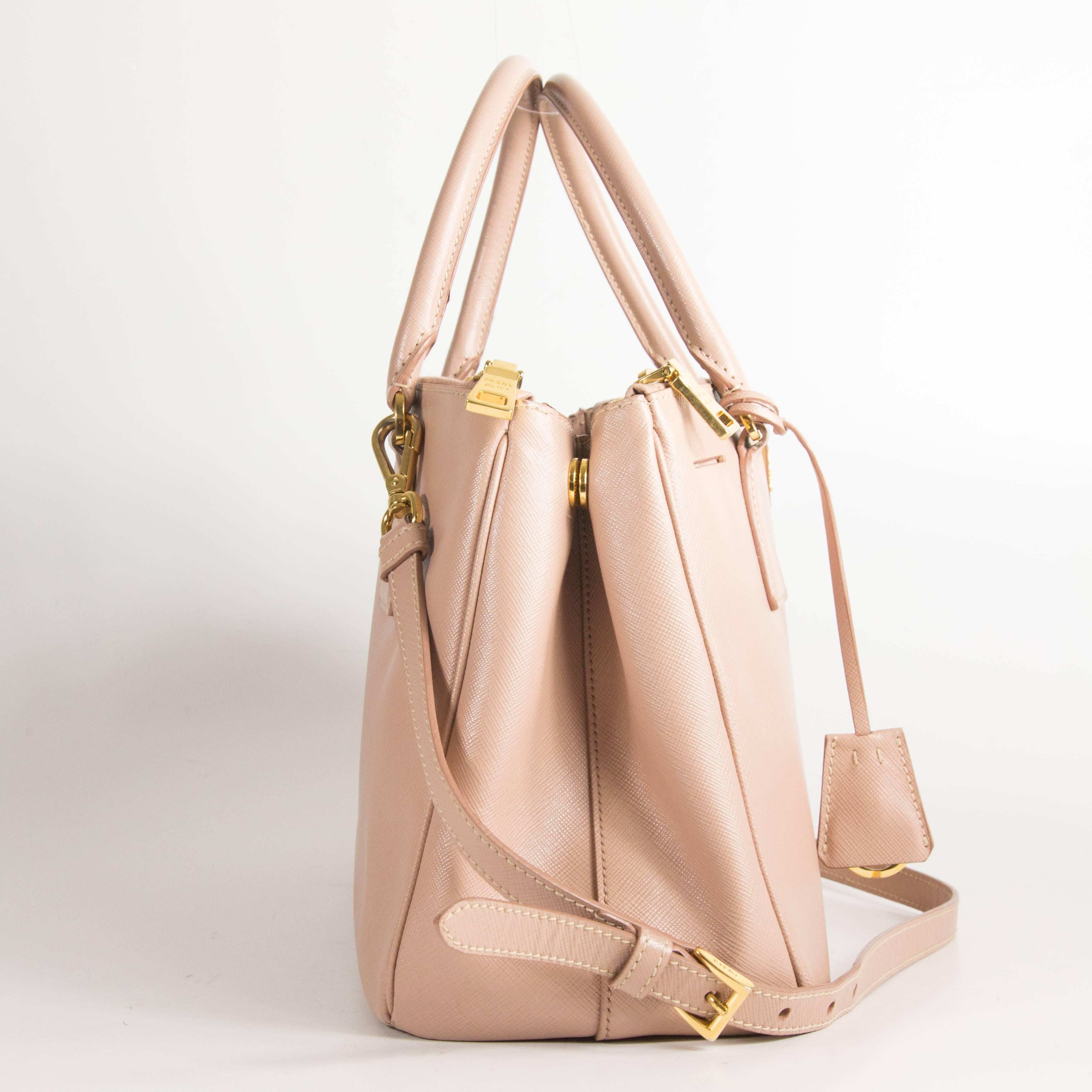 Prada Pink Saffiano Shoulder Bag - Leather Satchel Gold Handbag Tote In Good Condition In Prahran, Victoria