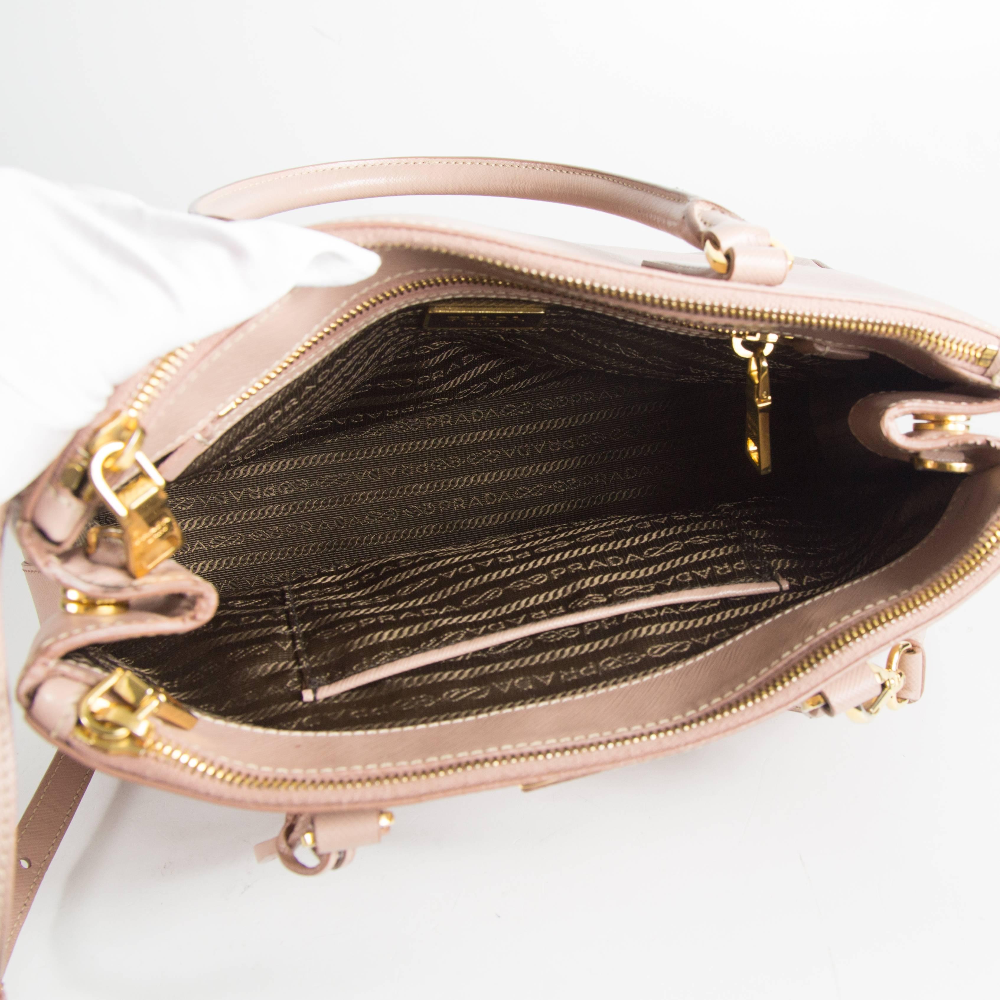 Prada Pink Saffiano Shoulder Bag - Leather Satchel Gold Handbag Tote 2