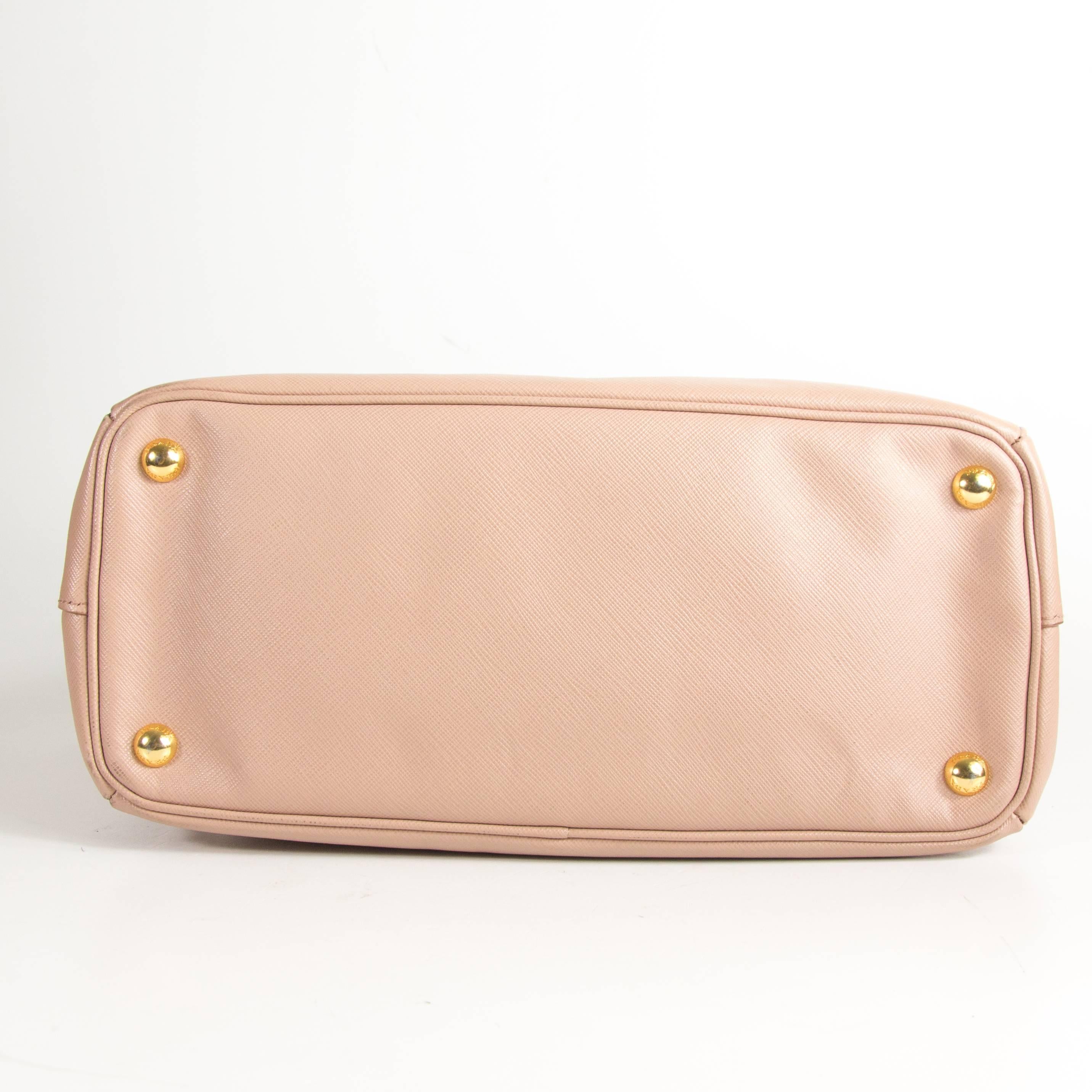 Beige Prada Pink Saffiano Shoulder Bag - Leather Satchel Gold Handbag Tote