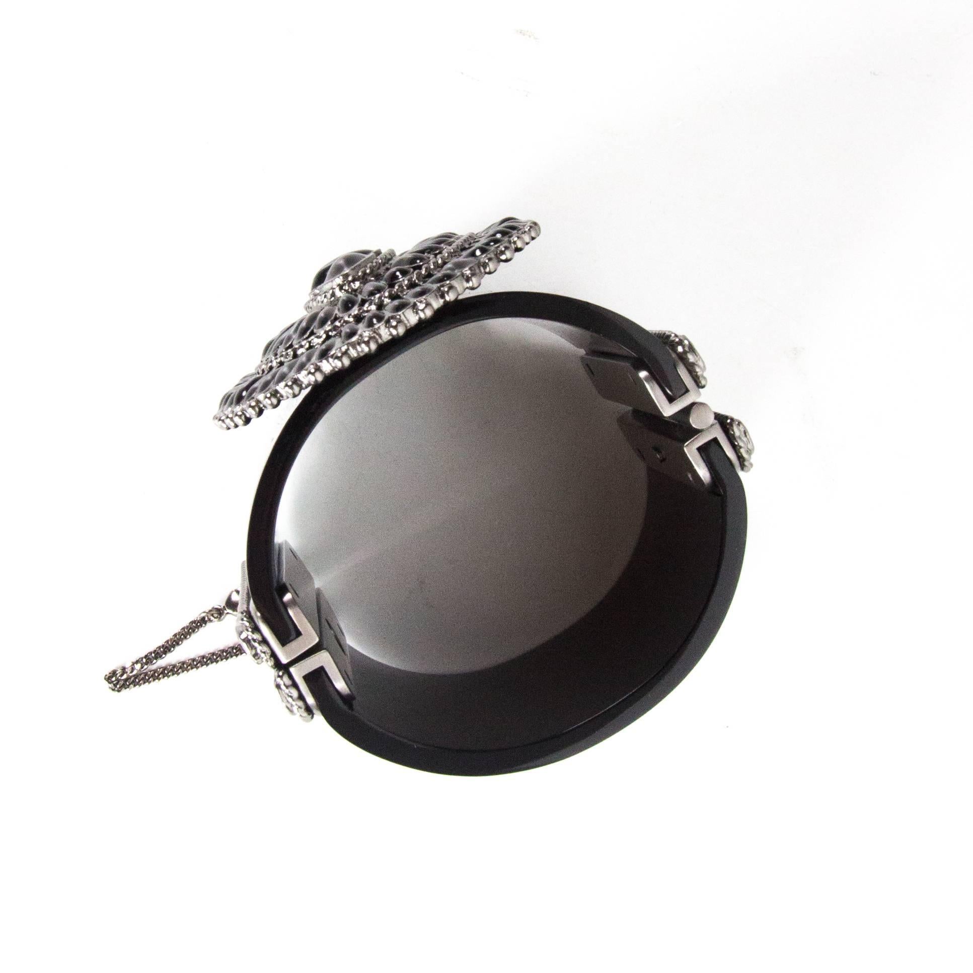 Chanel Bracelet - 2014 - Cuff Black Resin CC Logo Silver Medallion Gripoix Chain For Sale 2
