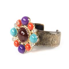 Chanel Bracelet Cuff - Gem Pearl Crystal CC Logo Gold Bangle Charm 07A