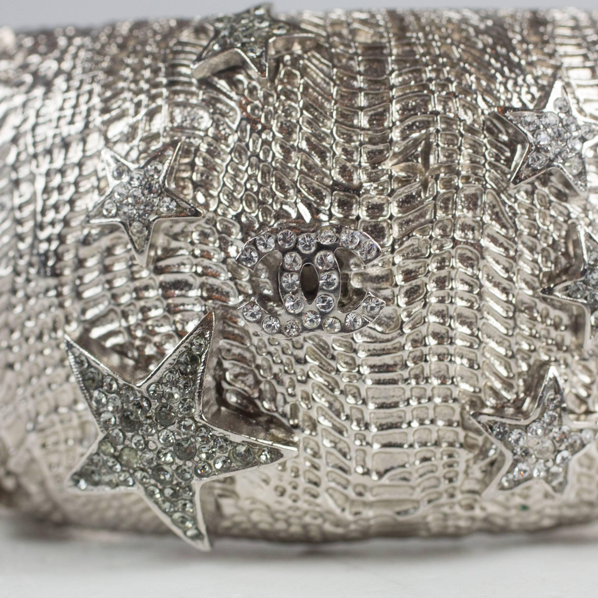 Women's Chanel Star Bracelet - Crystal CC Wide Silver Bangle Cuff Logo Charm 12P Comete
