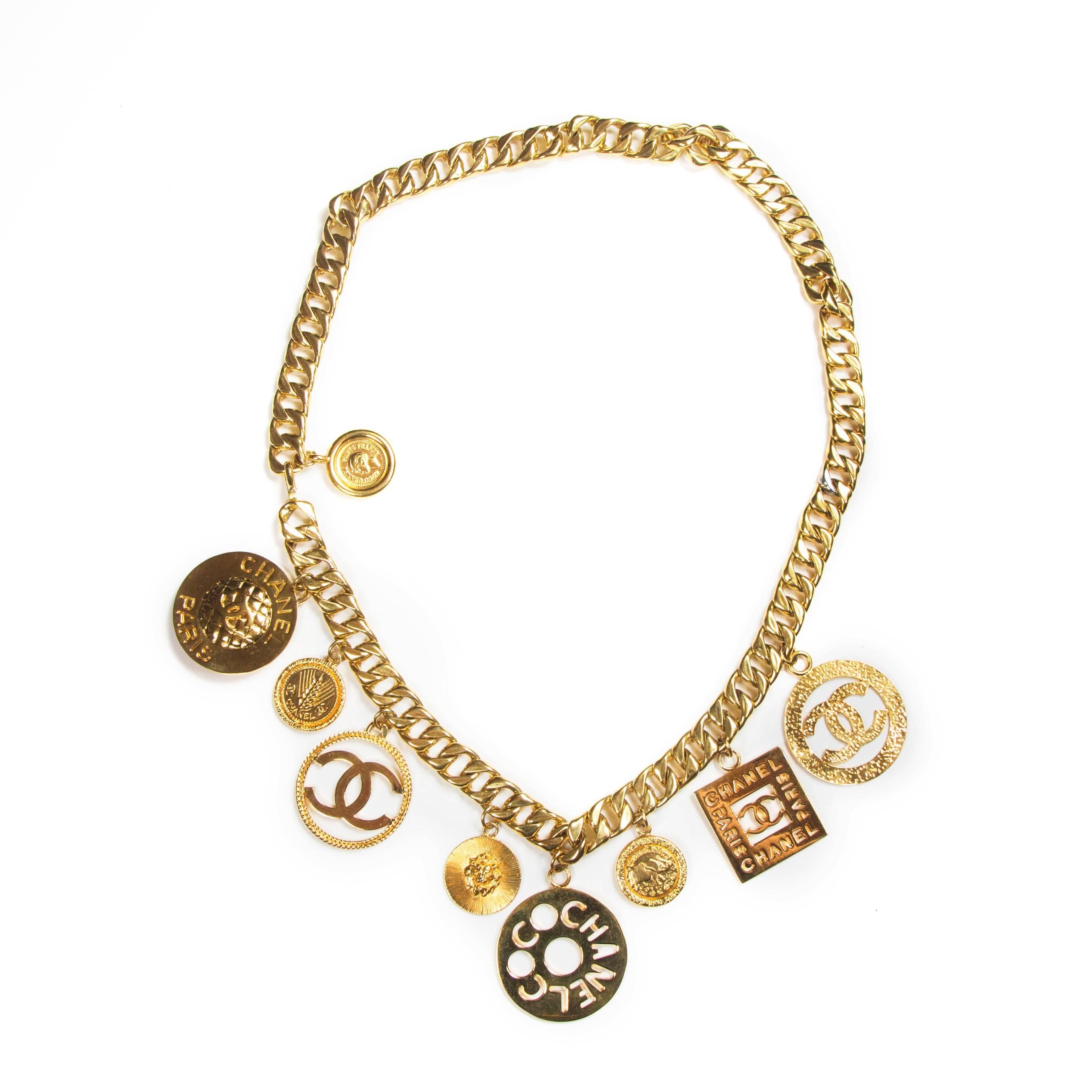 Chanel Massive XL Charm Necklace Belt Vintage Gold Coin Medallion Chain CC Coco In Excellent Condition In Prahran, Victoria