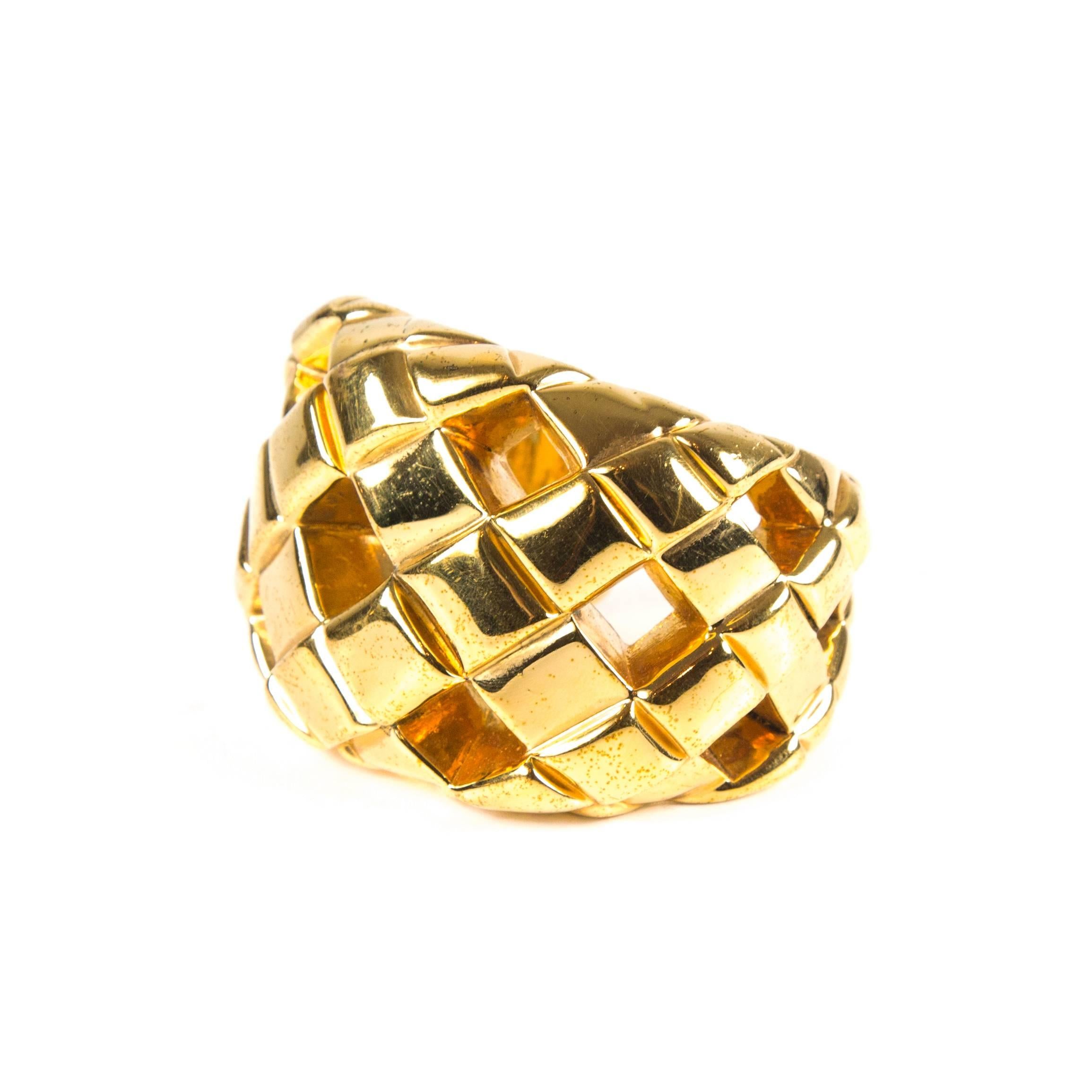 Chanel Rare Bracelet Cut Out Quilted Vintage Cuff - Gold Wide Bangle CC Woven 23 In Good Condition In Prahran, Victoria