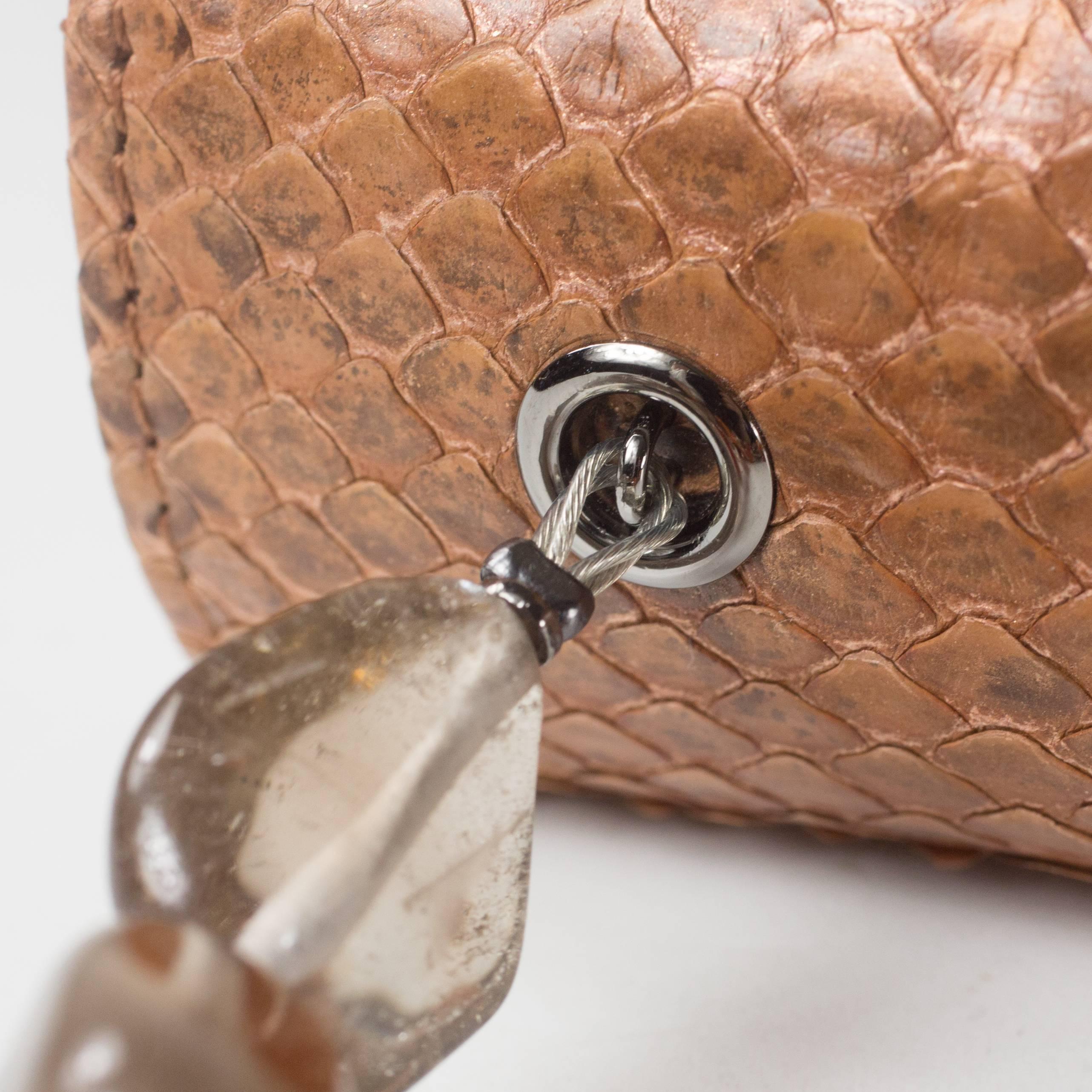 Women's Chanel Python Brown Leather Bag Semi Precious Stones Gripoix CC Silver Snakeskin