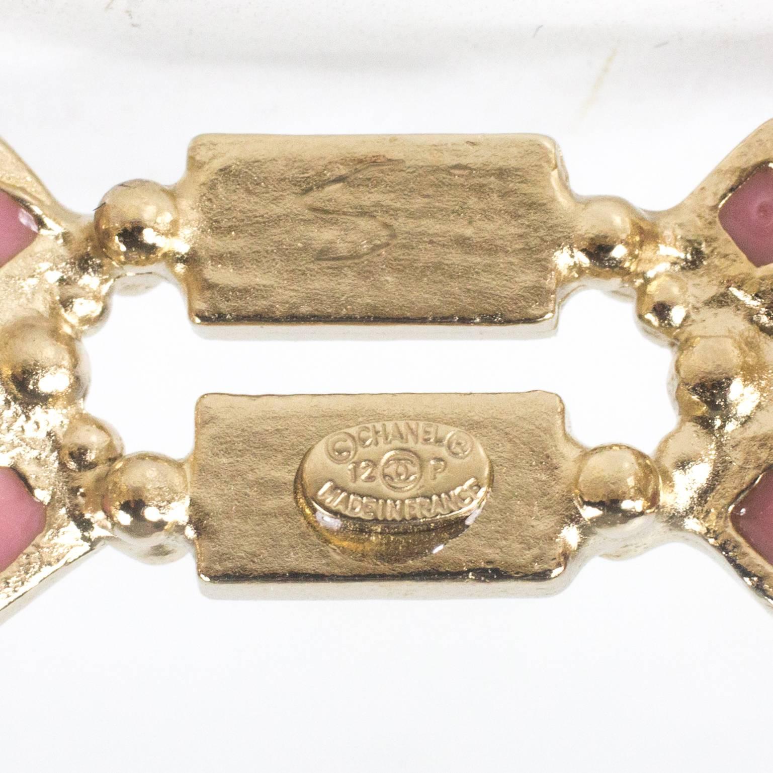 Women's Chanel Bracelet - Crystal Glass Gripoix Pink Bangle Cuff Gold Pearl CC 12P