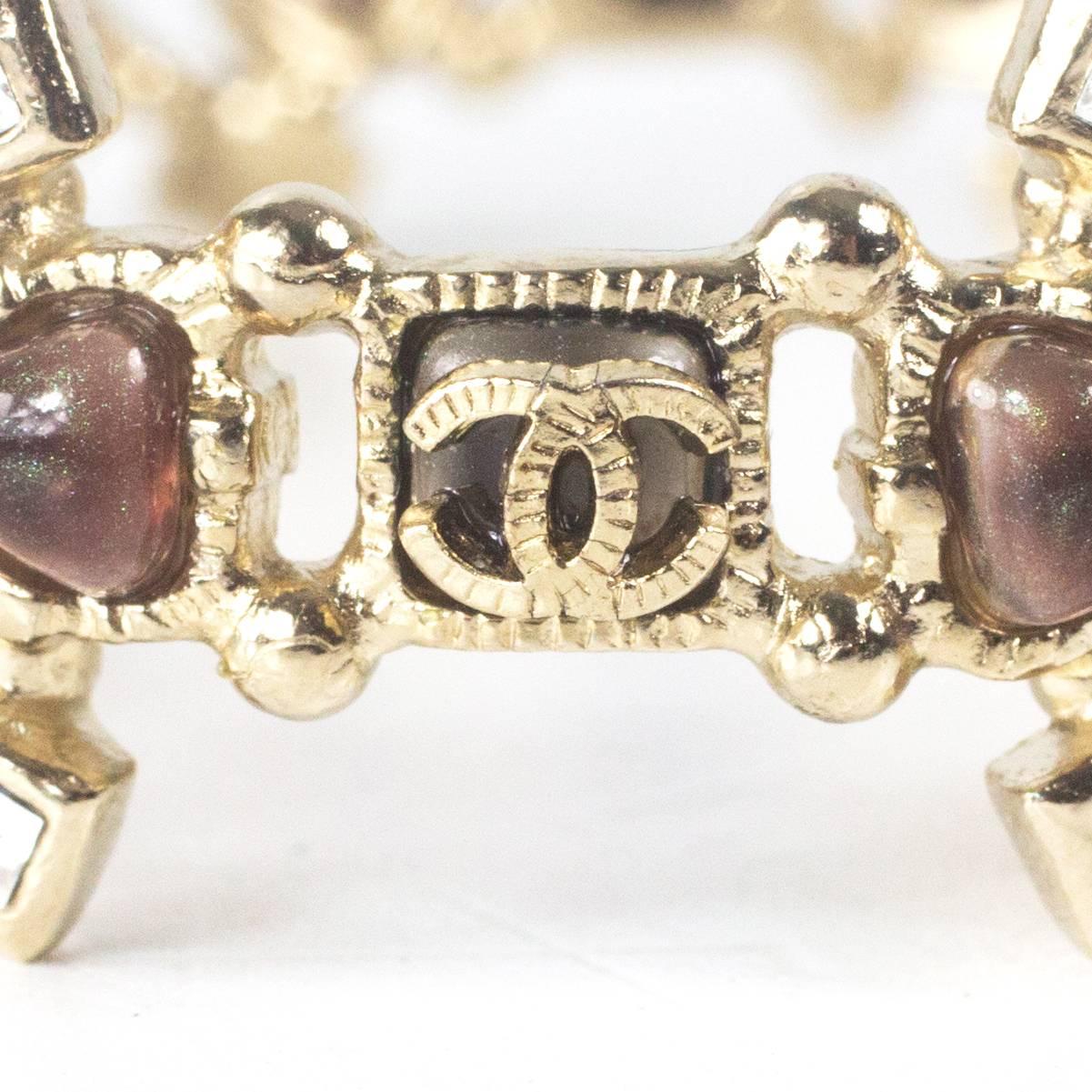 Chanel Bracelet - Crystal Glass Gripoix Pink Bangle Cuff Gold Pearl CC 12P In Good Condition In Prahran, Victoria