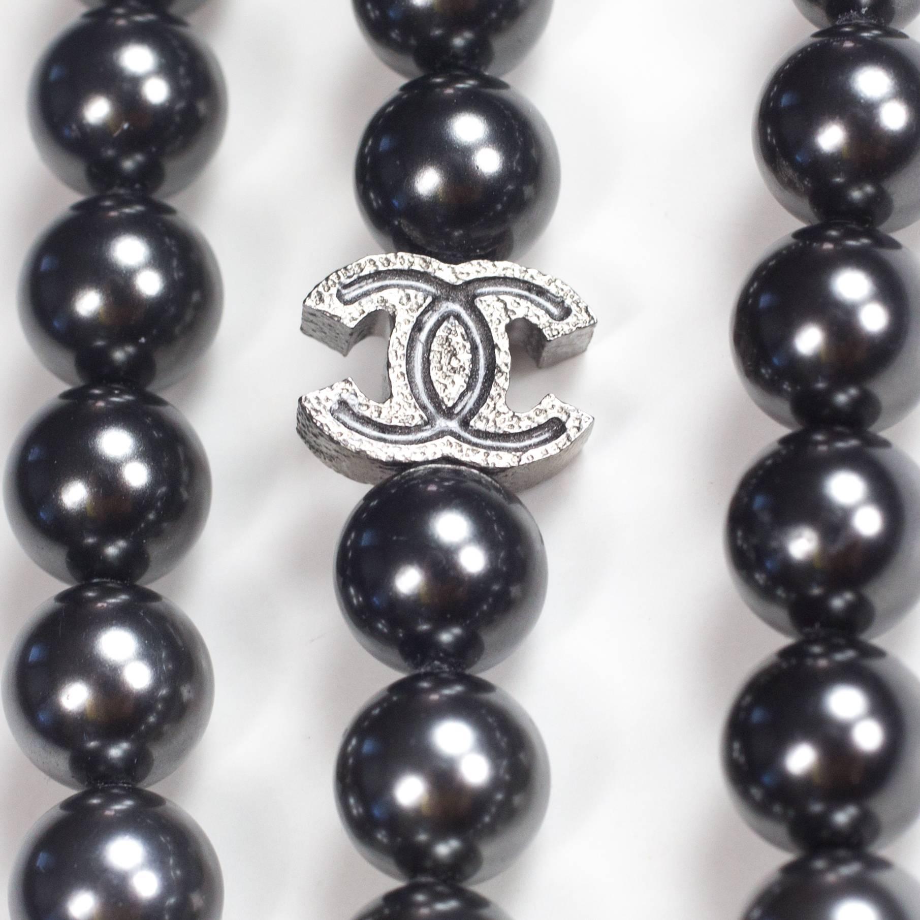 Women's Chanel 2015 Pearl Ombre Necklace XL New Gradient Gray White Bead Multistrand CC