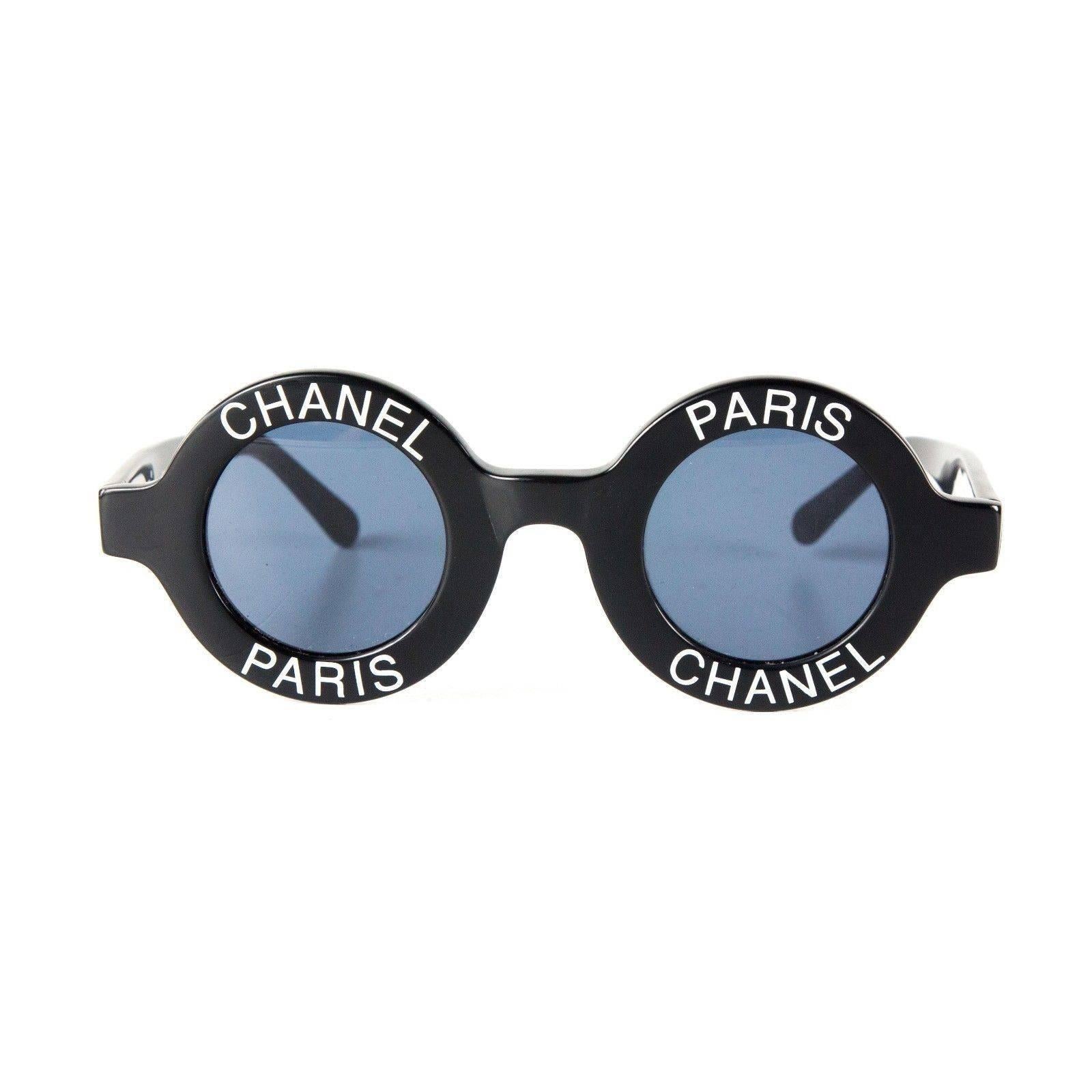 Chanel Most Wanted Sunglasses Round Paris Logo Vintage Black CC Logo Half Tint For Sale