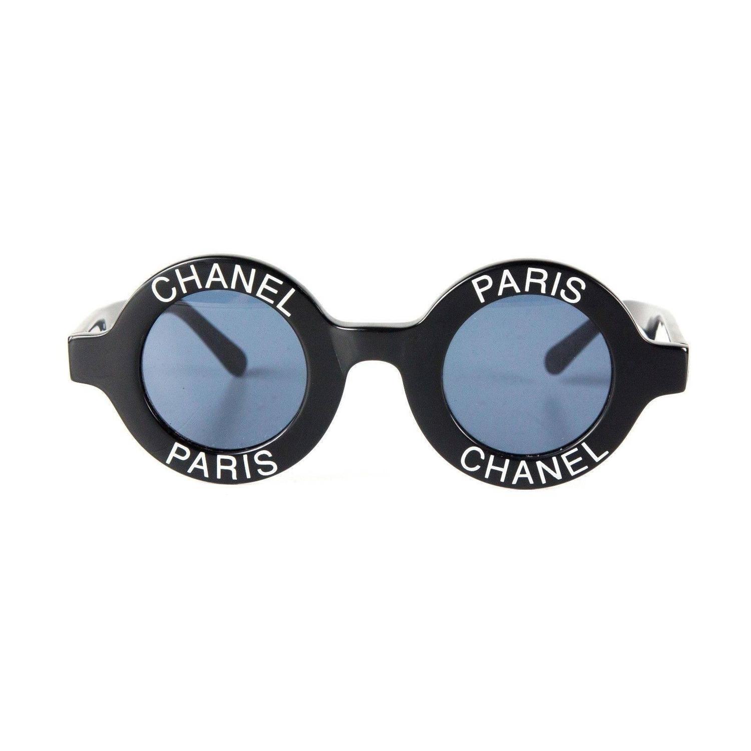 Chanel Most Wanted Sunglasses Round Paris Logo Vintage Black CC Logo Half  Tint For Sale at 1stDibs