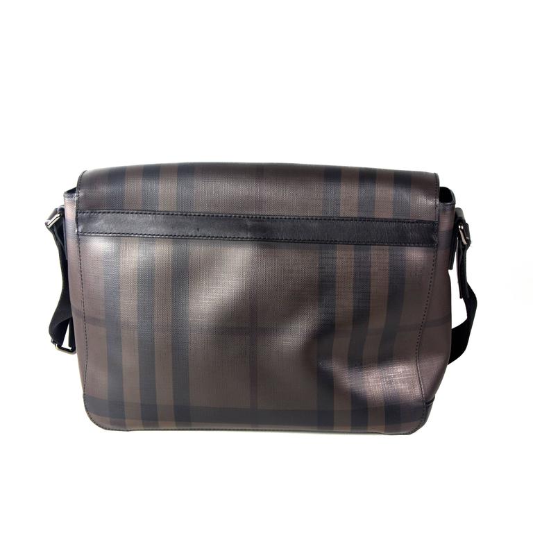 Burberry Messenger Bag Brown Plaid PVC and Leather Black Shoulder