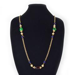 Chanel Pearl Crystal Necklace - Gripoix Glass Gold Multicolor Beaded Chain Charm