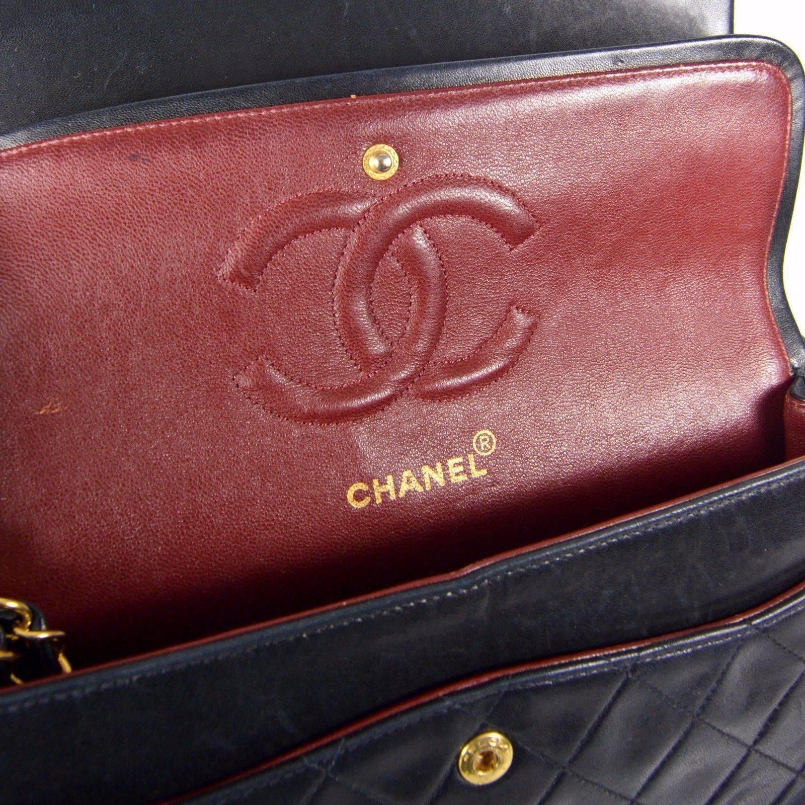 Chanel Medium Black Leather Bag - Quilted Double Flap CC Gold Shoulder Handbag 4