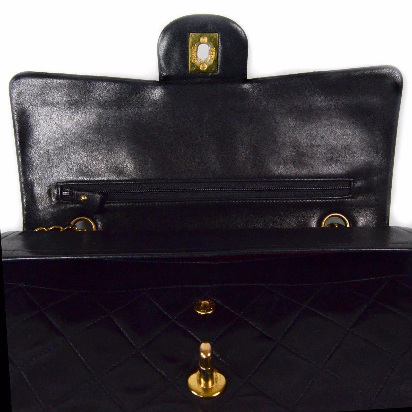 Chanel Medium Black Leather Bag - Quilted Double Flap CC Gold Shoulder Handbag 2