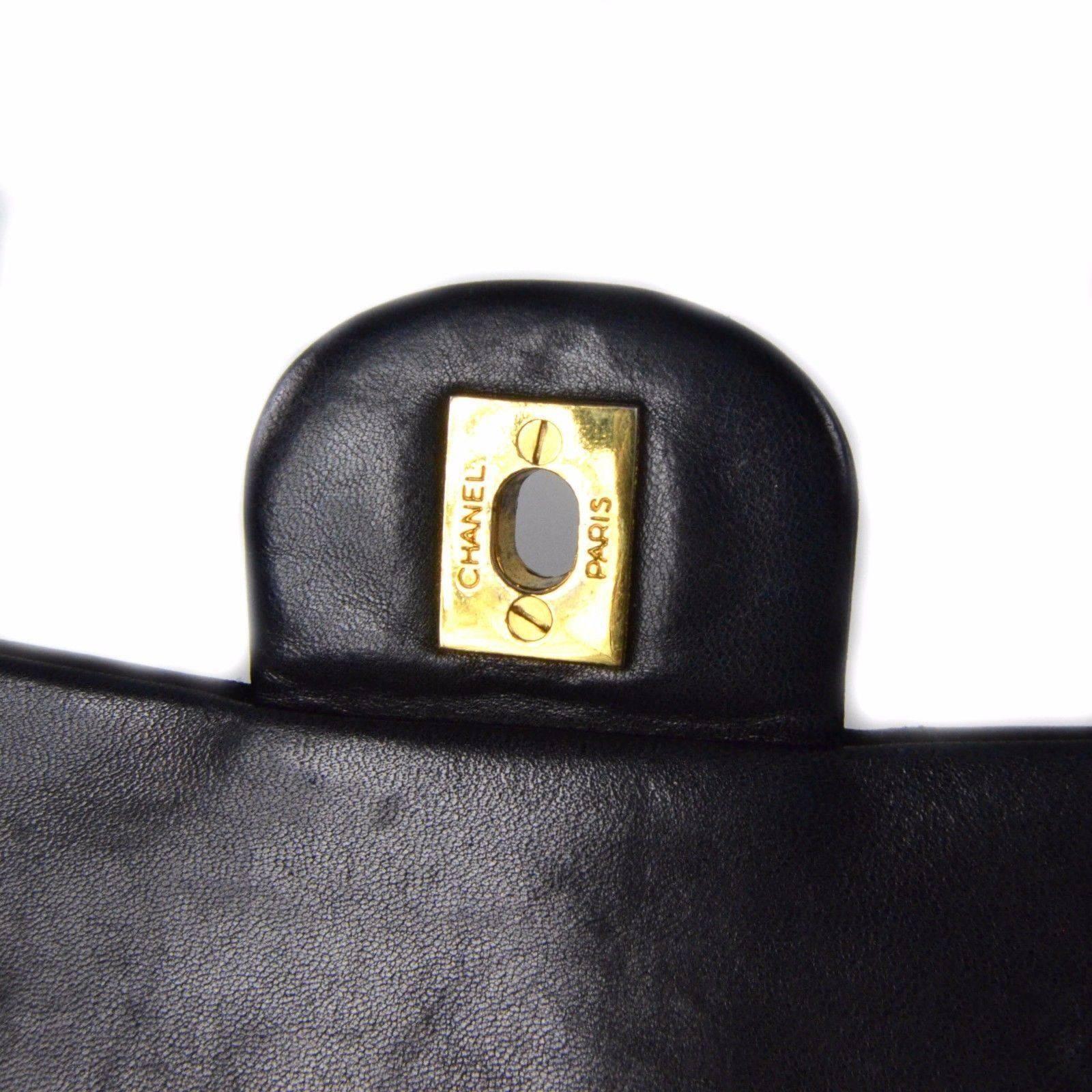 Chanel Medium Black Leather Bag - Quilted Double Flap CC Gold Shoulder Handbag 3