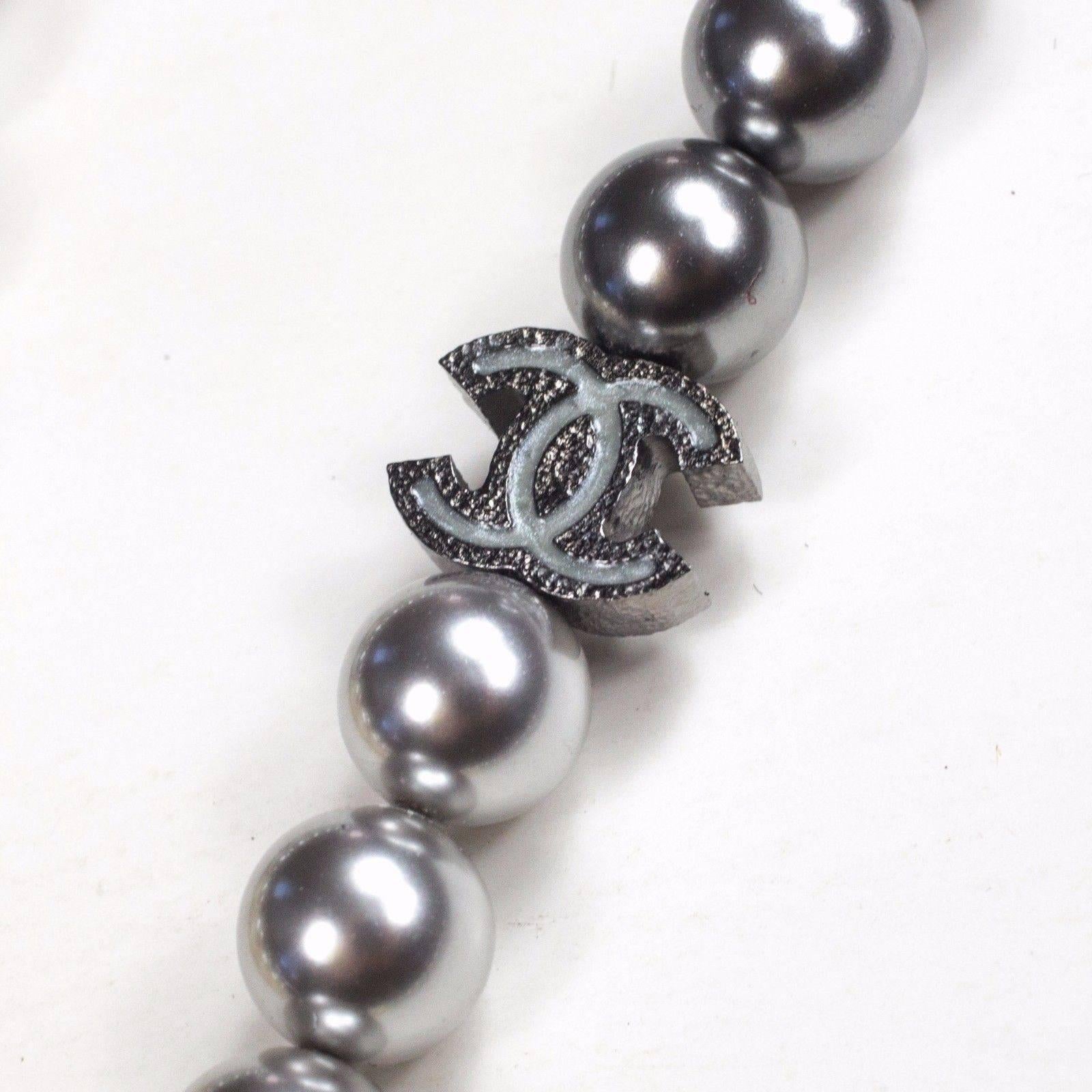 Chanel 2015 Pearl Ombre Necklace - New Gradient Gray White Bead Multistrand CC 1