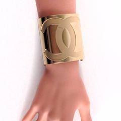 Chanel Mirror Bracelet - 2016 - Gold CC Logo Wide Cuff Charm Bangle 16S