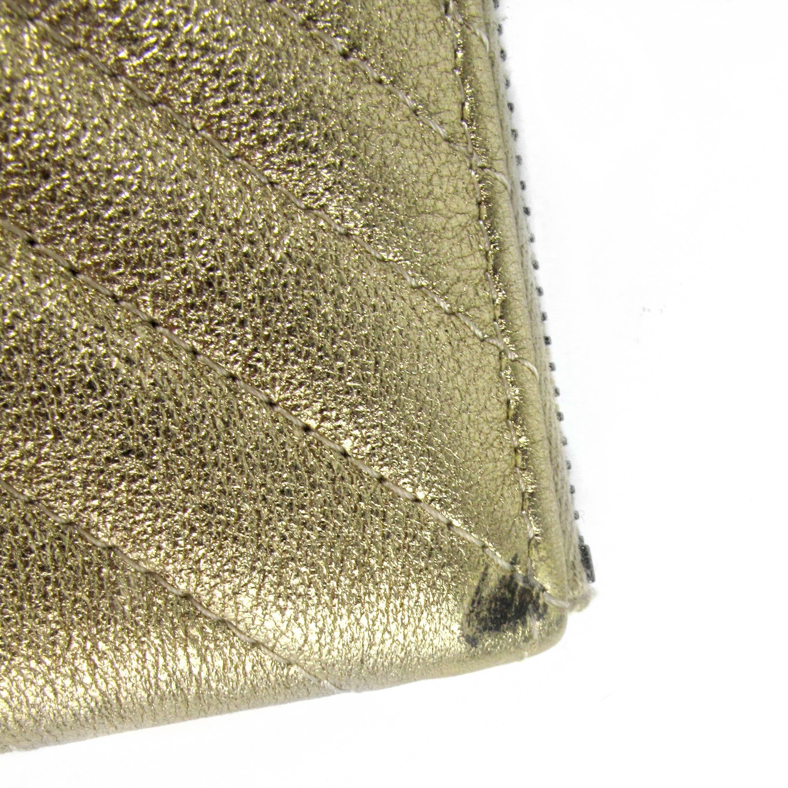 Chanel Pouch Clutch Bag - Gold Metallic Leather Chevron CC Logo Ocase O Case 2