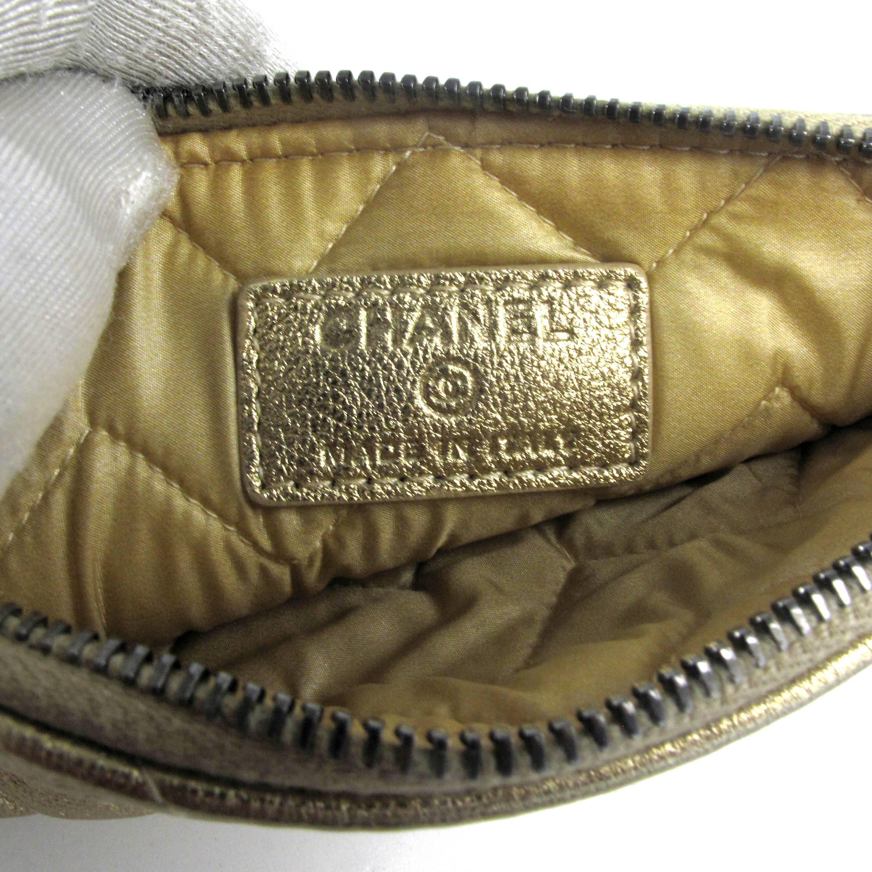 Chanel Pouch Clutch Bag - Gold Metallic Leather Chevron CC Logo Ocase O Case 4