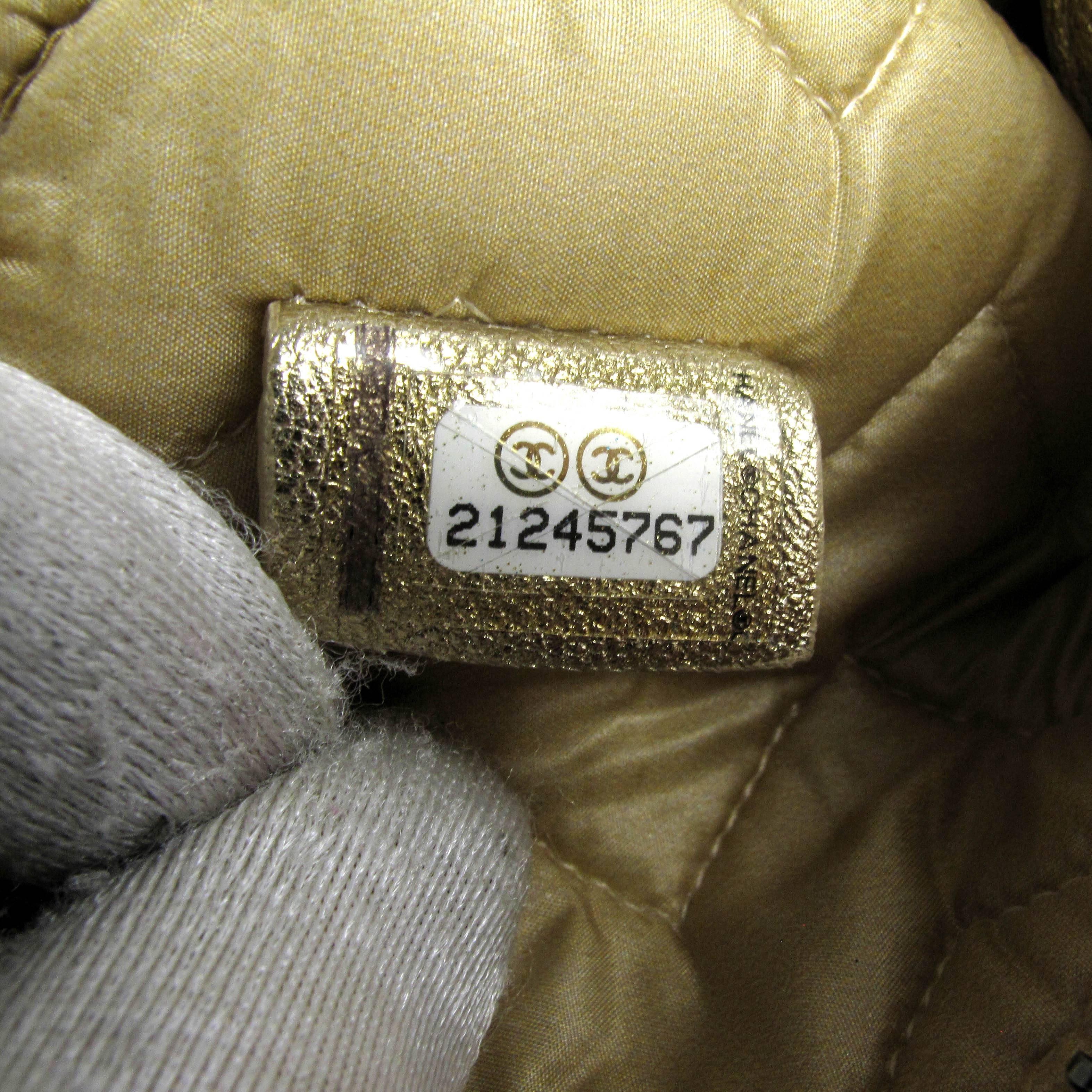 Chanel Pouch Clutch Bag - Gold Metallic Leather Chevron CC Logo Ocase O Case 5