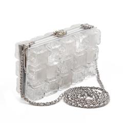 Chanel Ice Cube Clutch - CC Logo Silver Leather Crossbody Chain Shoulder Bag