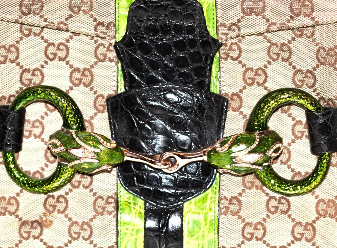 GUCCI by Tom Ford Limited Edition Monogram Jewelled Snake Head Shoulder Bag In Good Condition In Geneva, CH