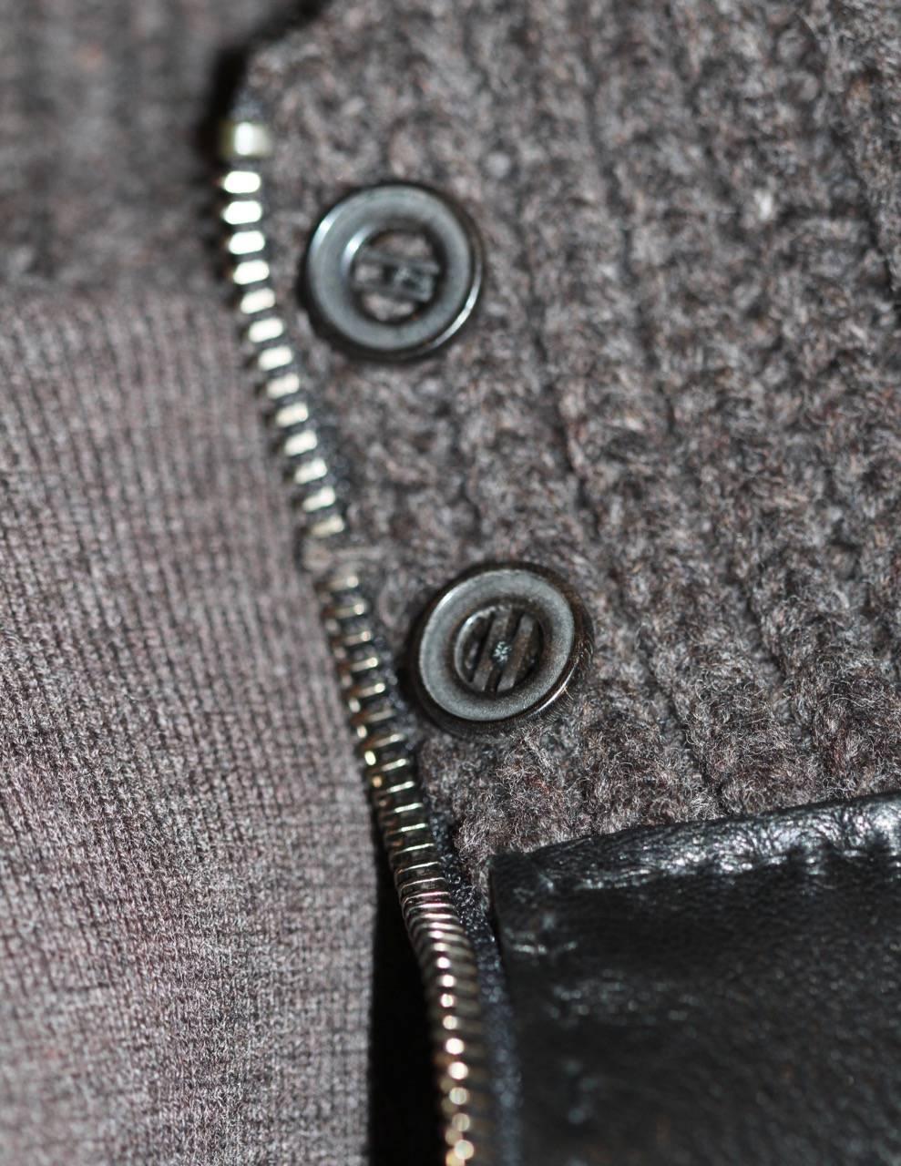 Black Hermès Dark Brown Leather Jacket Wool Cashmere Sz 36 FR