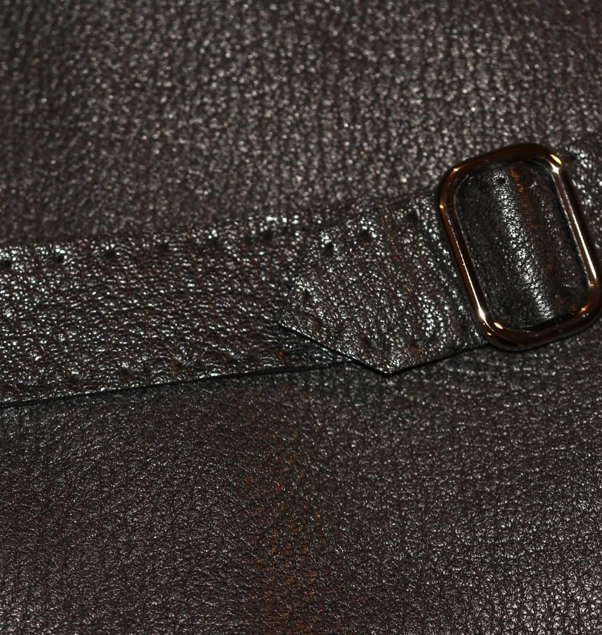 Hermès Dark Brown Leather Jacket Wool Cashmere Sz 36 FR In New Condition In Geneva, CH