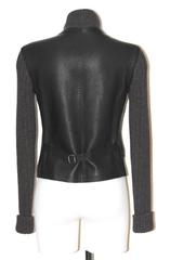 Hermès Dark Brown Leather Jacket Wool Cashmere Sz 36 FR