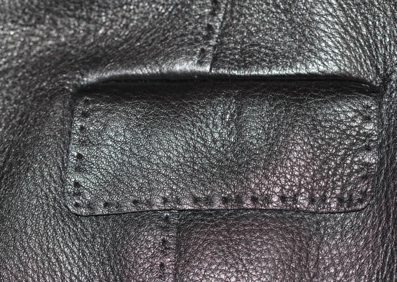 Hermès Dark Brown Leather Jacket Wool Cashmere Sz 36 FR 1