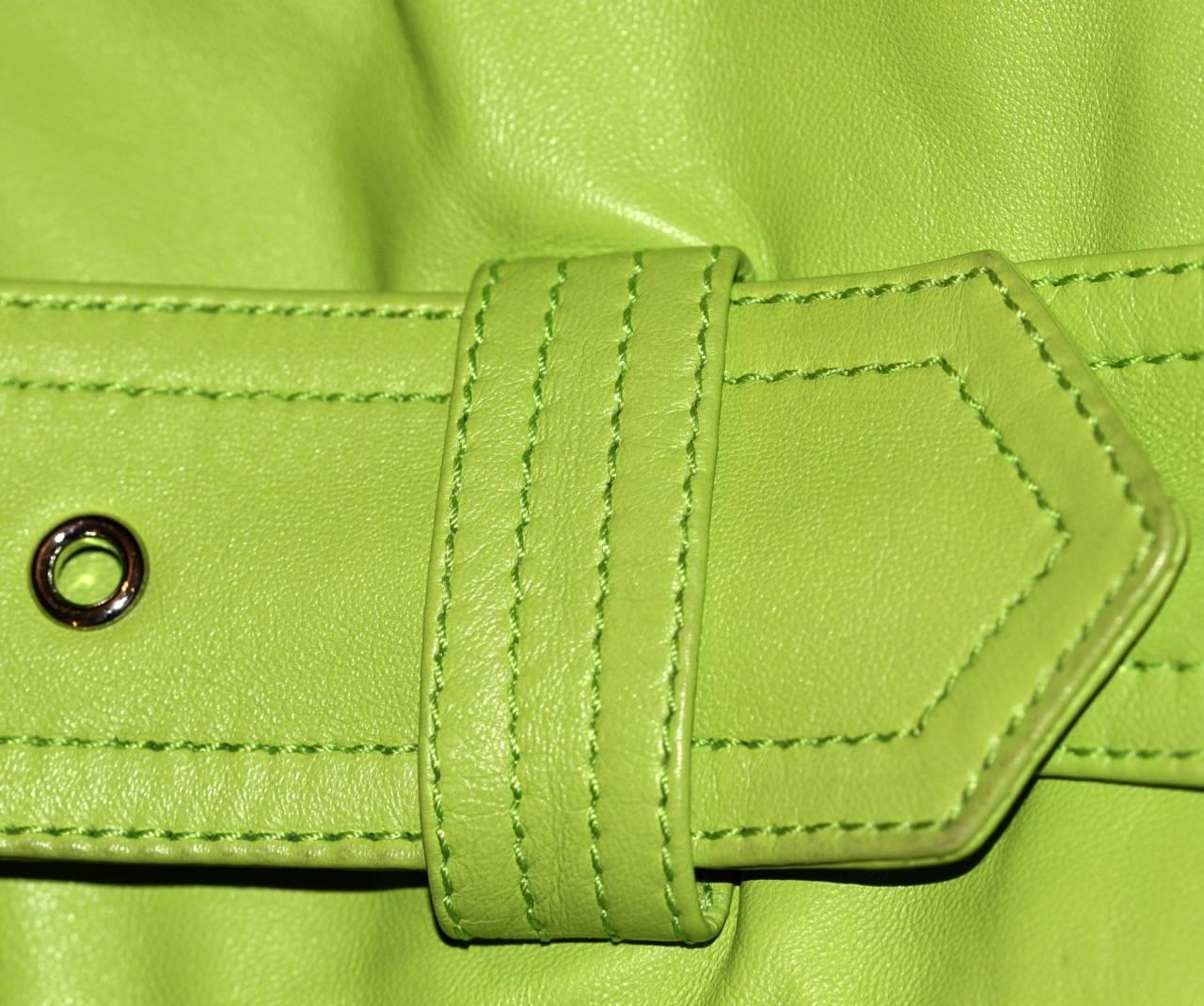 Women's RALPH LAUREN Green Leather Biker Jacket 